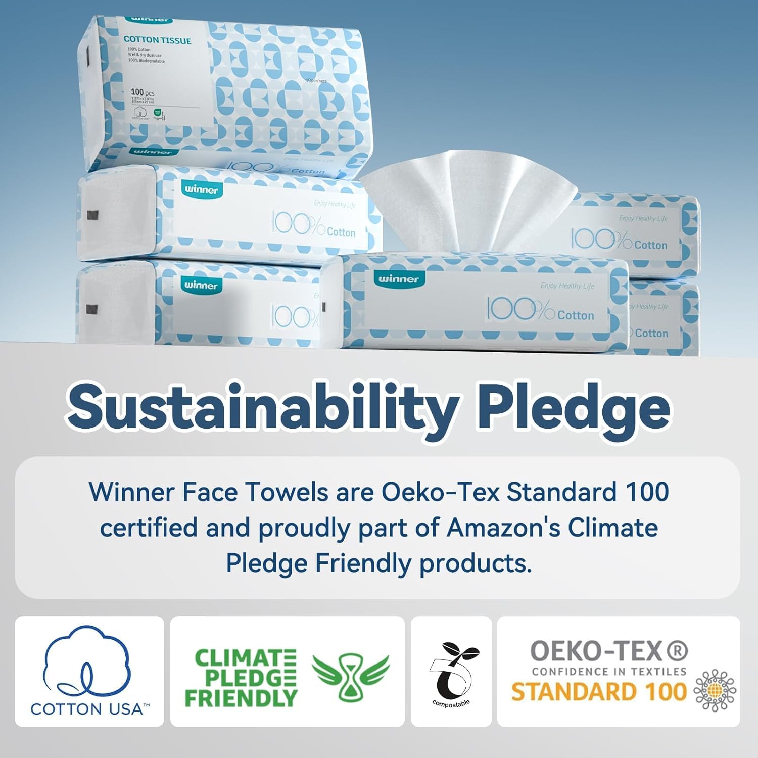 Winner Soft Face Towels, 100% USDA Biobased Facial Towels