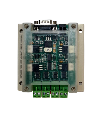RS232 to 4 channel Current Loop Converter, non isolated active transmitter and receiver, with enable / disable DIP on board