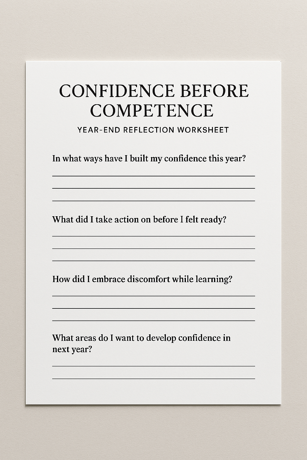Confidence Before Competence Worksheet