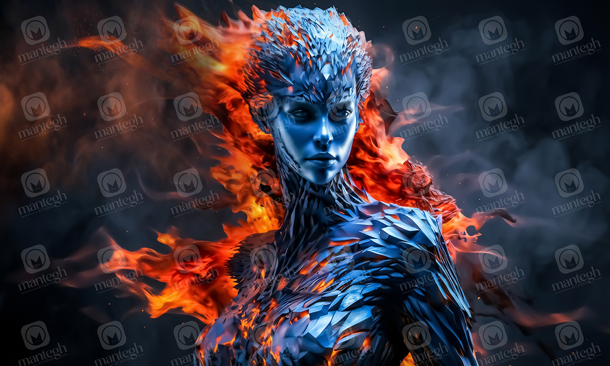 Blue Fire Elemental Woman 