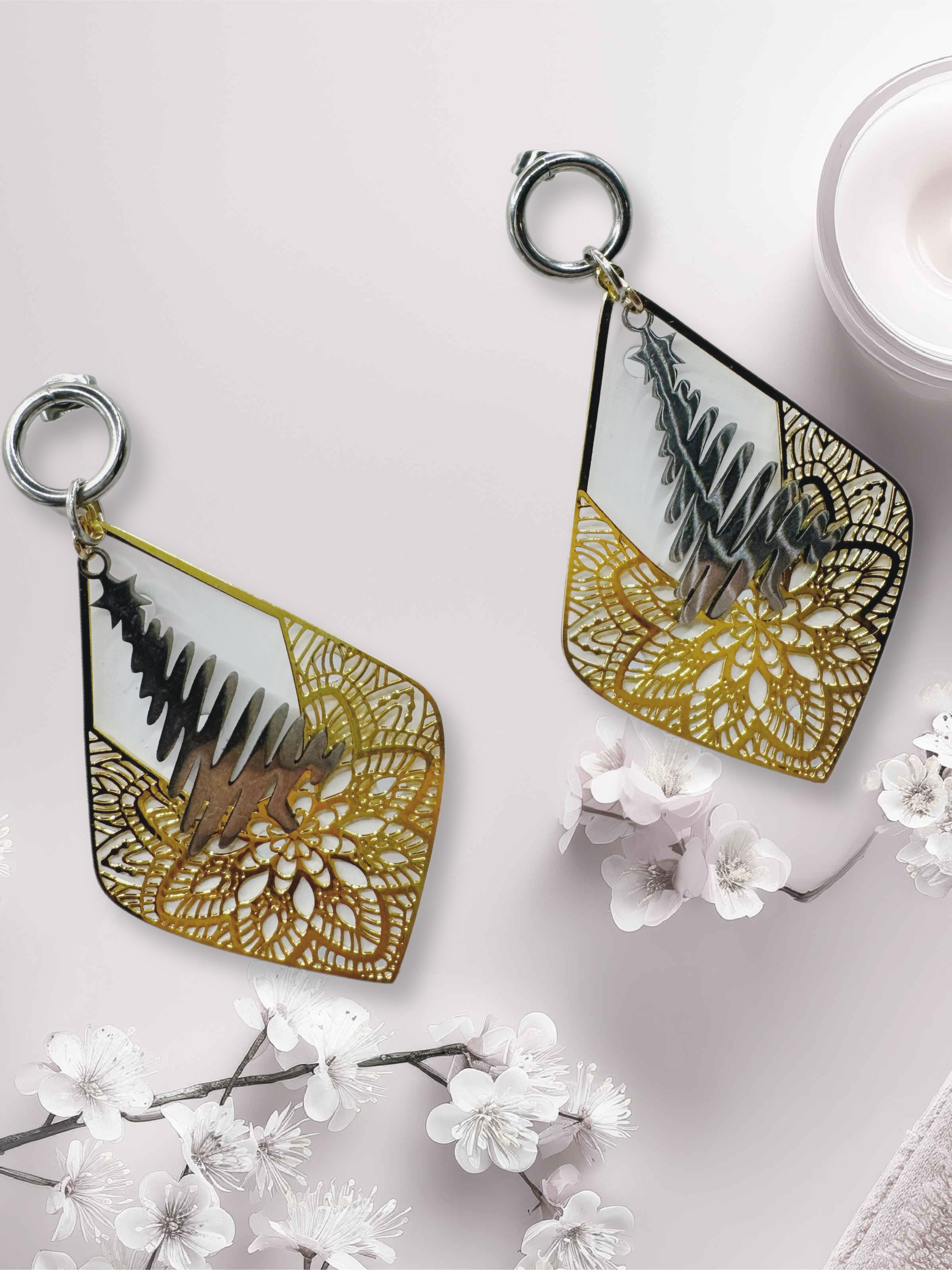 Geometric mixed metals Christmas Earrings