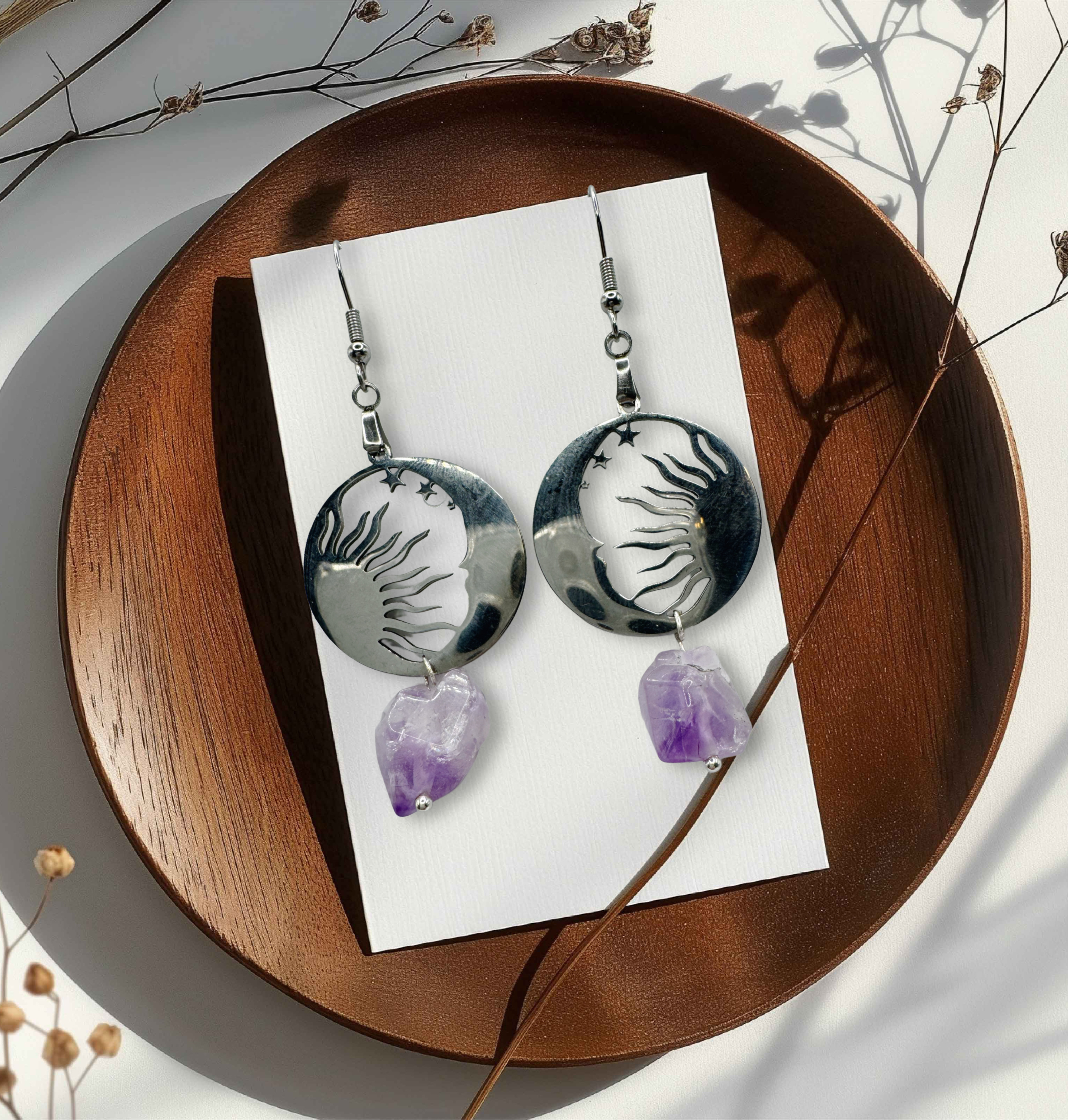 Sun and Moon Amethyst  Earrings