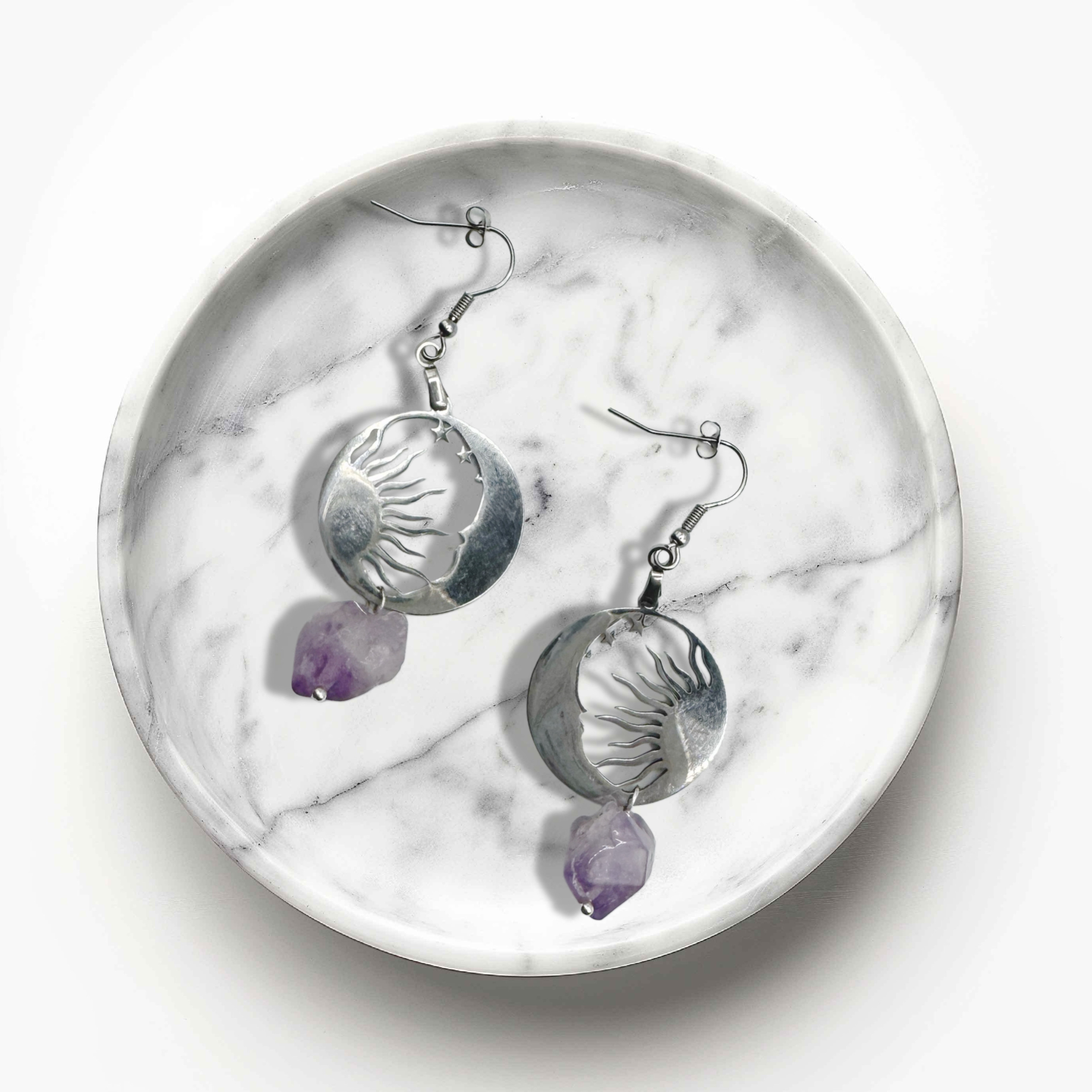 Sun and Moon Amethyst  Earrings