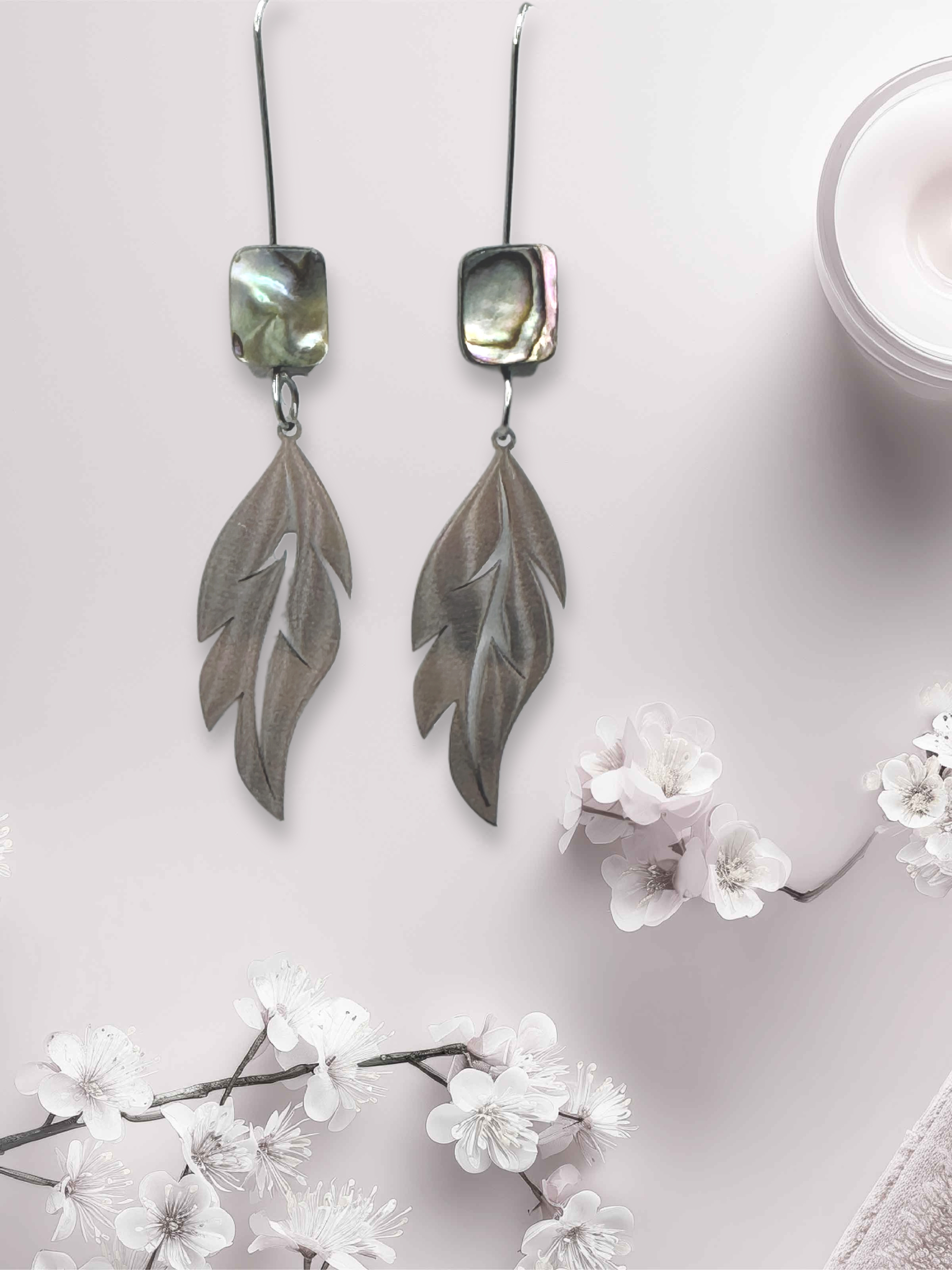 Abalone Leaf Drop Earrings