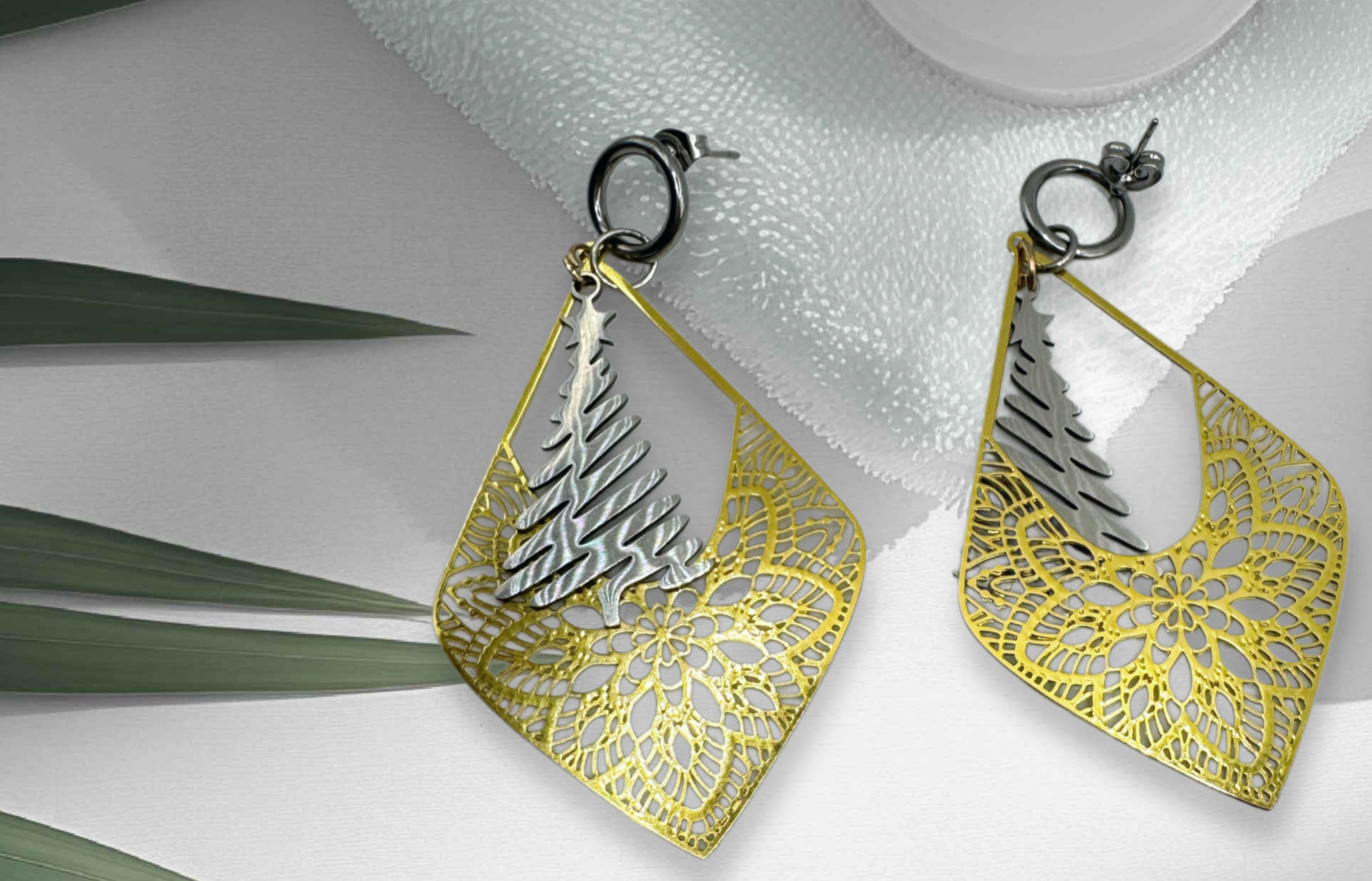 Geometric mixed metals Christmas Earrings