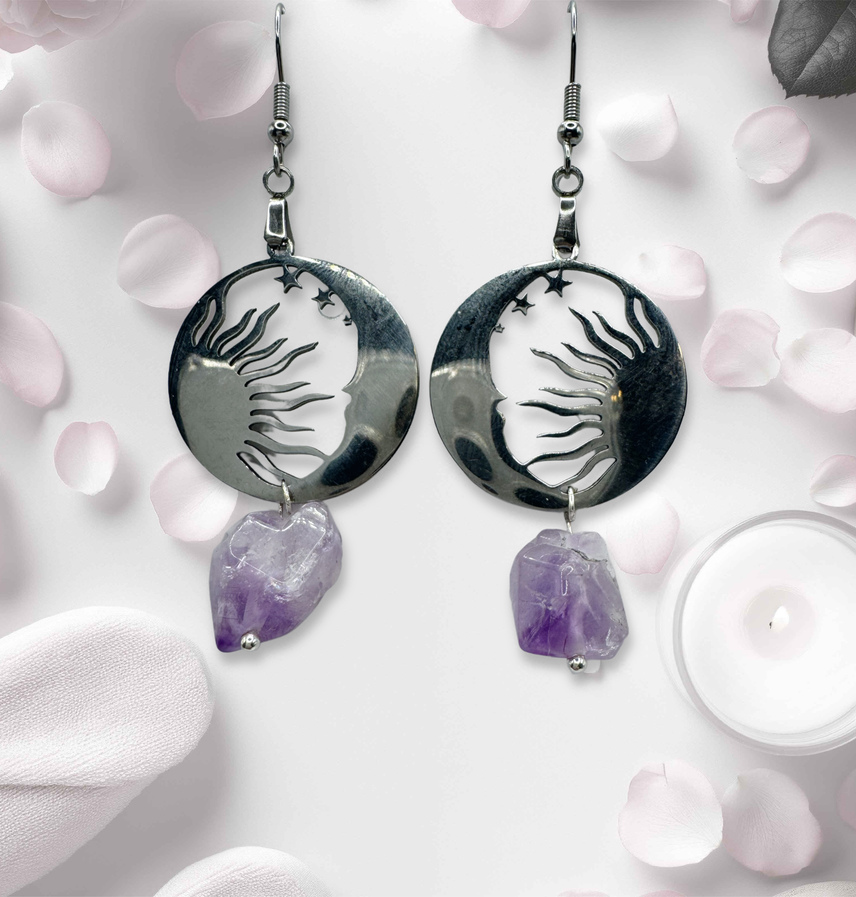 Sun and Moon Amethyst  Earrings