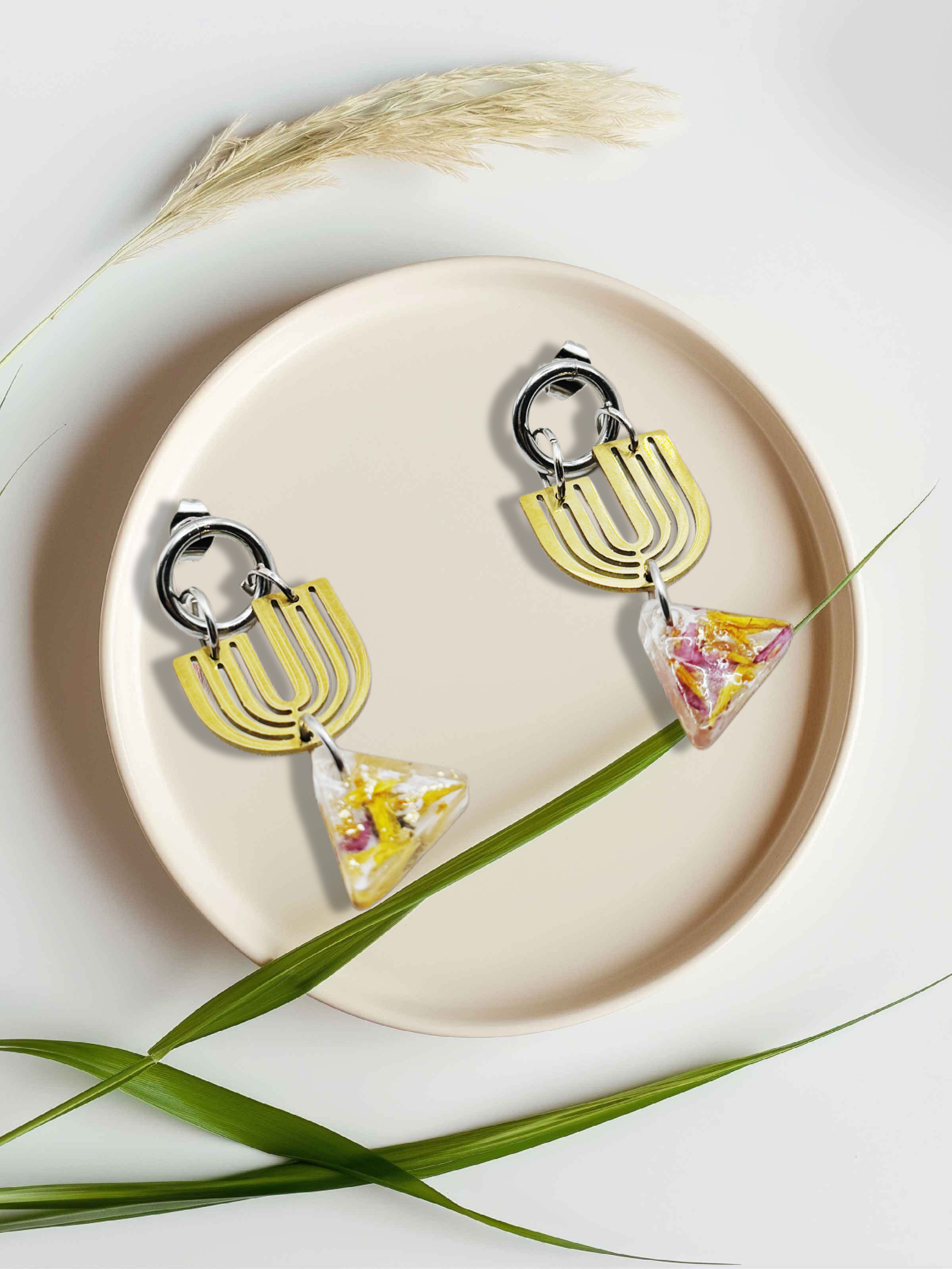 Geometric Resin floral Drop Earrings