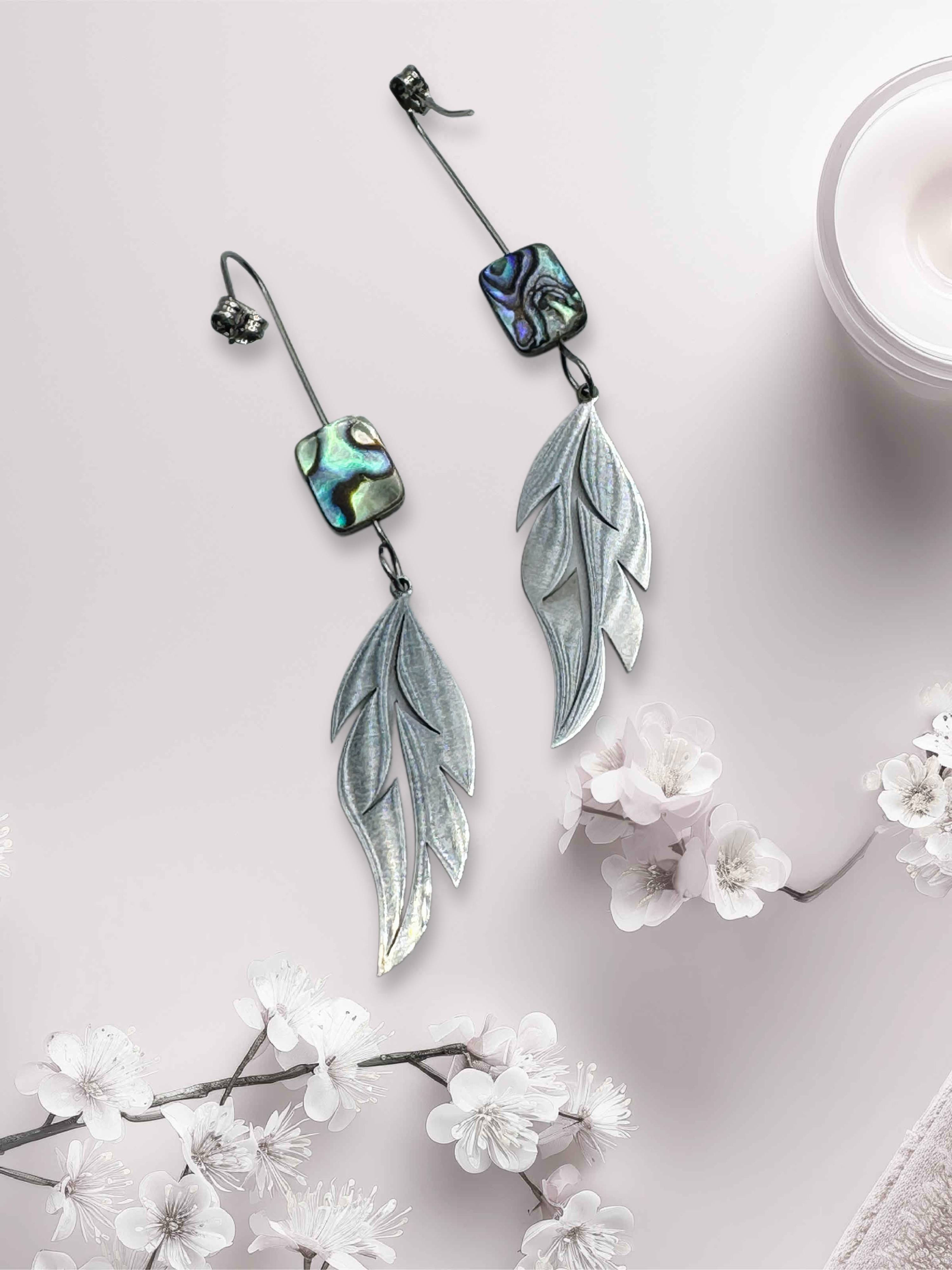 Abalone Leaf Drop Earrings