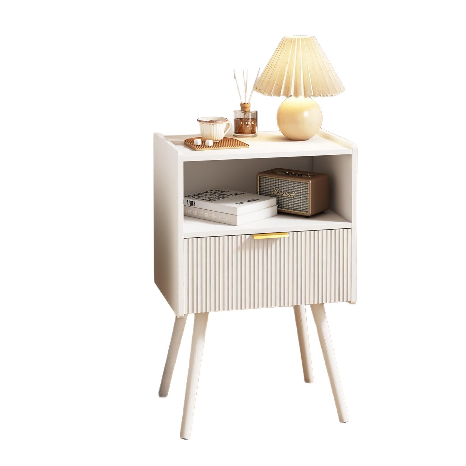 White Bedside Table with Drawers