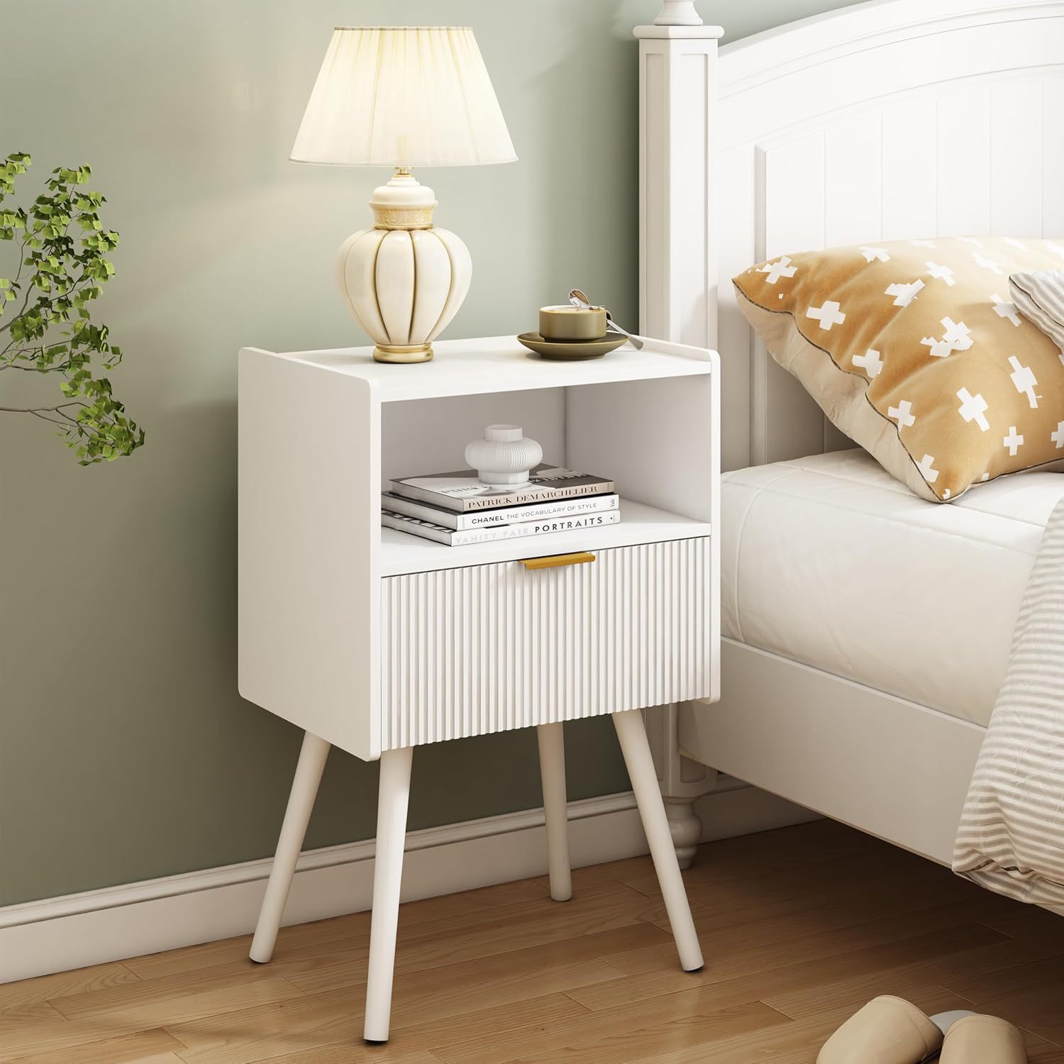 White Bedside Table with Drawers