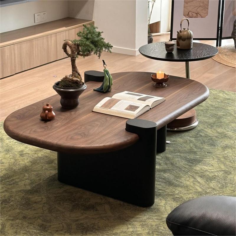 Mid-Century Solid Wood Coffee Table Set in Two-Tone Finish