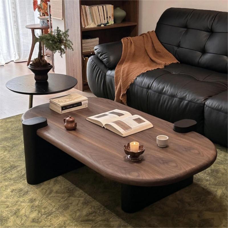 Mid-Century Solid Wood Coffee Table Set in Two-Tone Finish