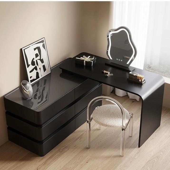Minimalist Black Corner Vanity Table