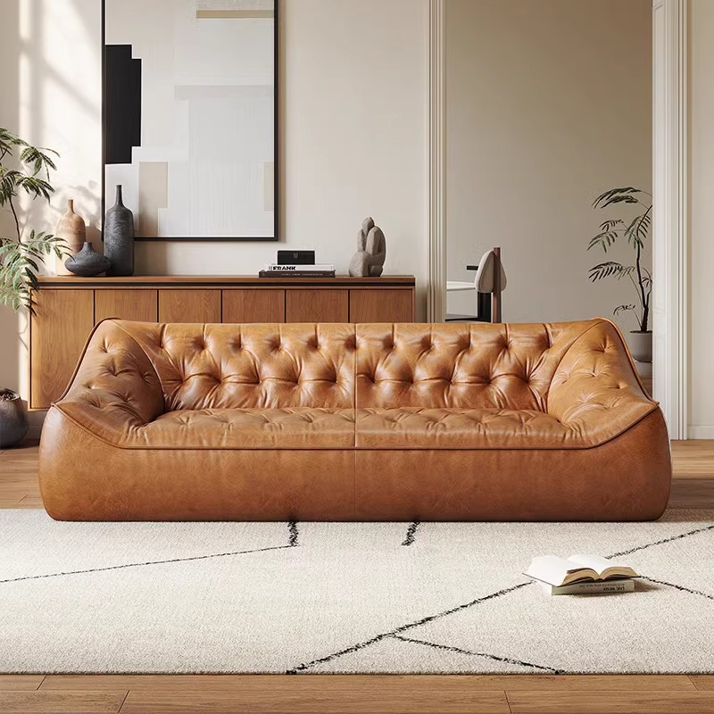 Vintage Waxed Leather Bean Bag Sofa
