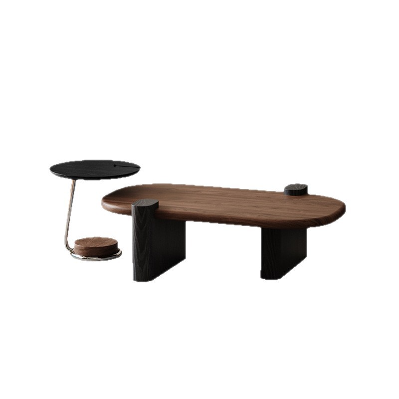 Mid-Century Solid Wood Coffee Table Set in Two-Tone Finish