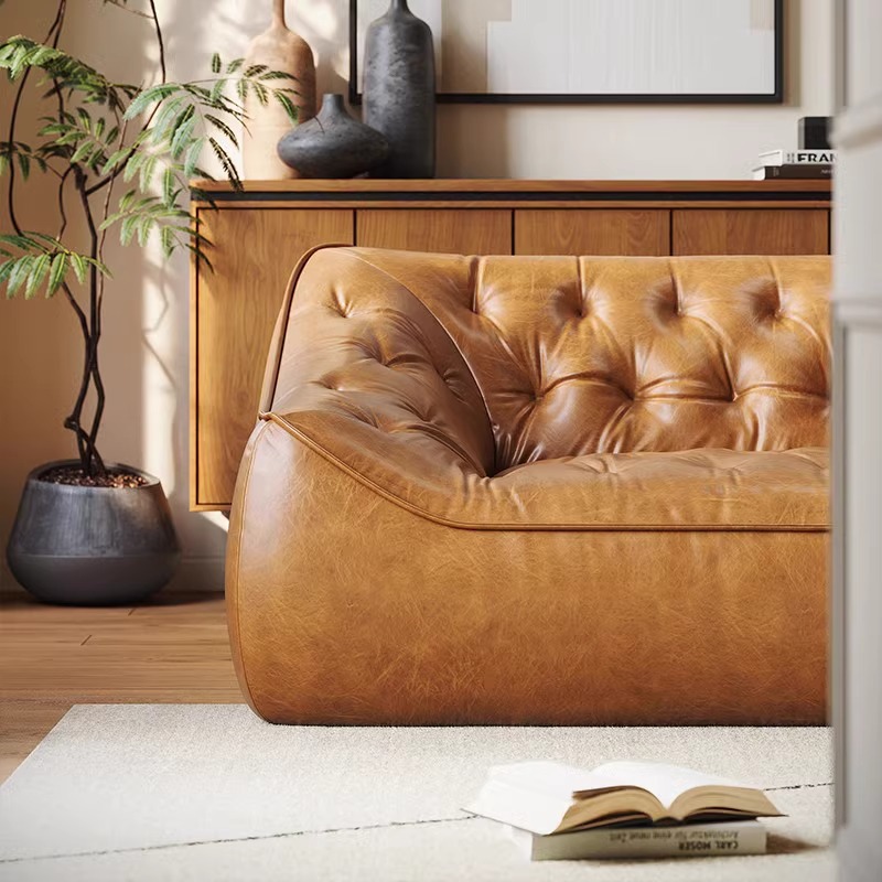 Vintage Waxed Leather Bean Bag Sofa