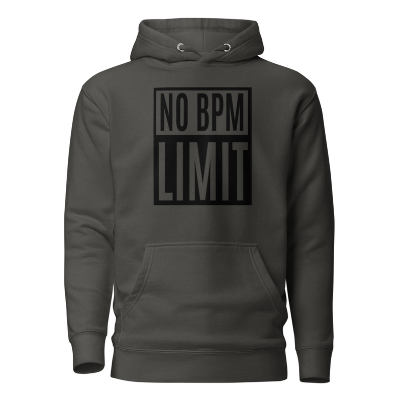 Sudadera unisex “No BPM Limits” | Moda techno rave, estilo electrónico underground