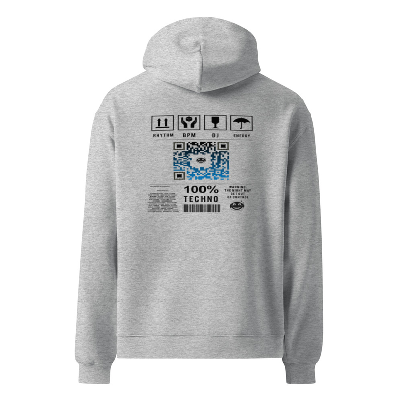 Sudadera “100% TECHN0” Unisex | Estilo Rave, Código de Barras, Techno Label