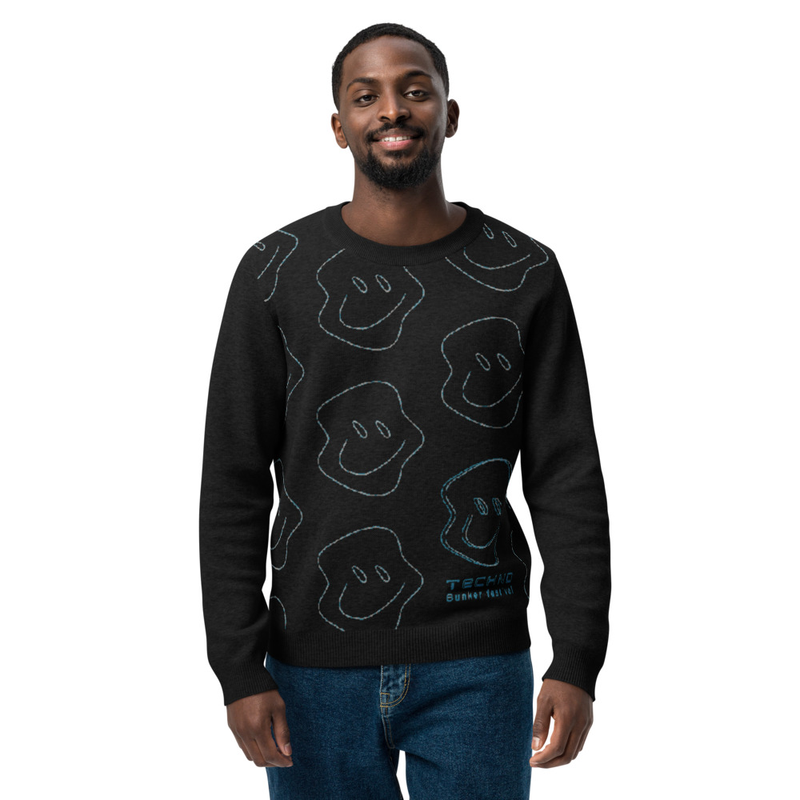 Jersey Hombre Techno Acid — Negro con Smiley Psicodélicos