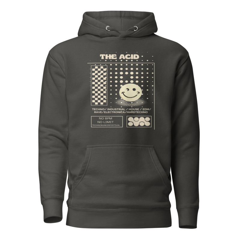 Sudadera “The Acid” unisex | Estilo techno vintage, diseño rave inspirado en música electrónica