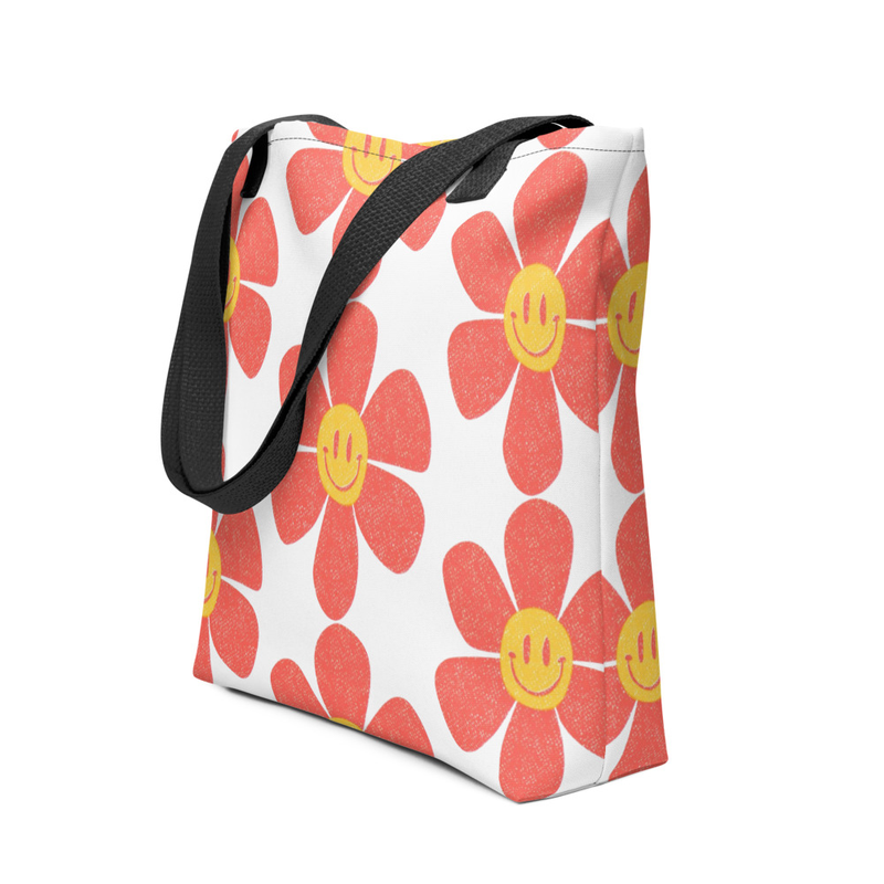 Bolsa Tote de Mujer con Flor Sonriente – Bolso ecológico, dulce y alegre | Tote bag floral
