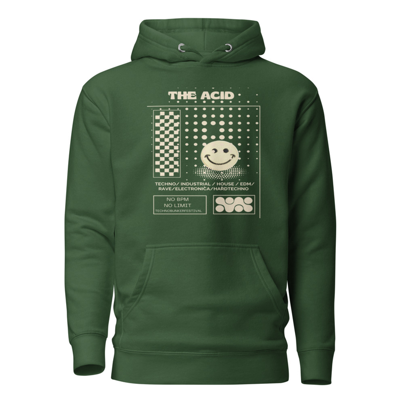 Sudadera “The Acid” unisex | Estilo techno vintage, diseño rave inspirado en música electrónica