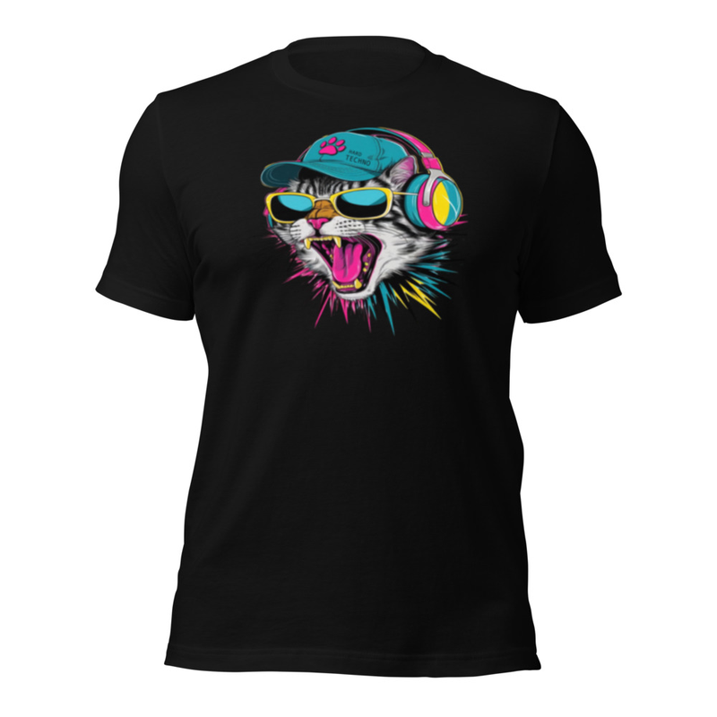 Camiseta hard techno cat | Unisex diseño rave color neón