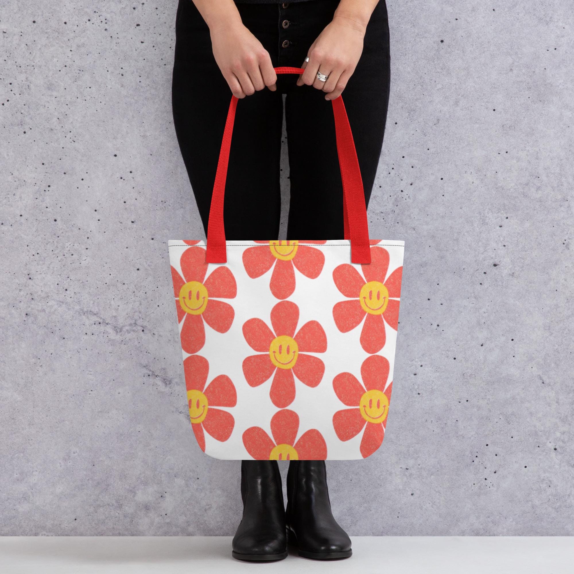 Bolsa Tote de Mujer con Flor Sonriente – Bolso ecológico, dulce y alegre | Tote bag floral