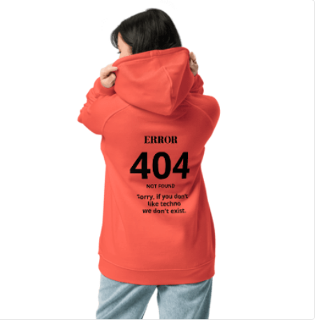 Sudadera “Error 404 Techno” para Mujer – Eco, Código de Barras, Estilo Underground