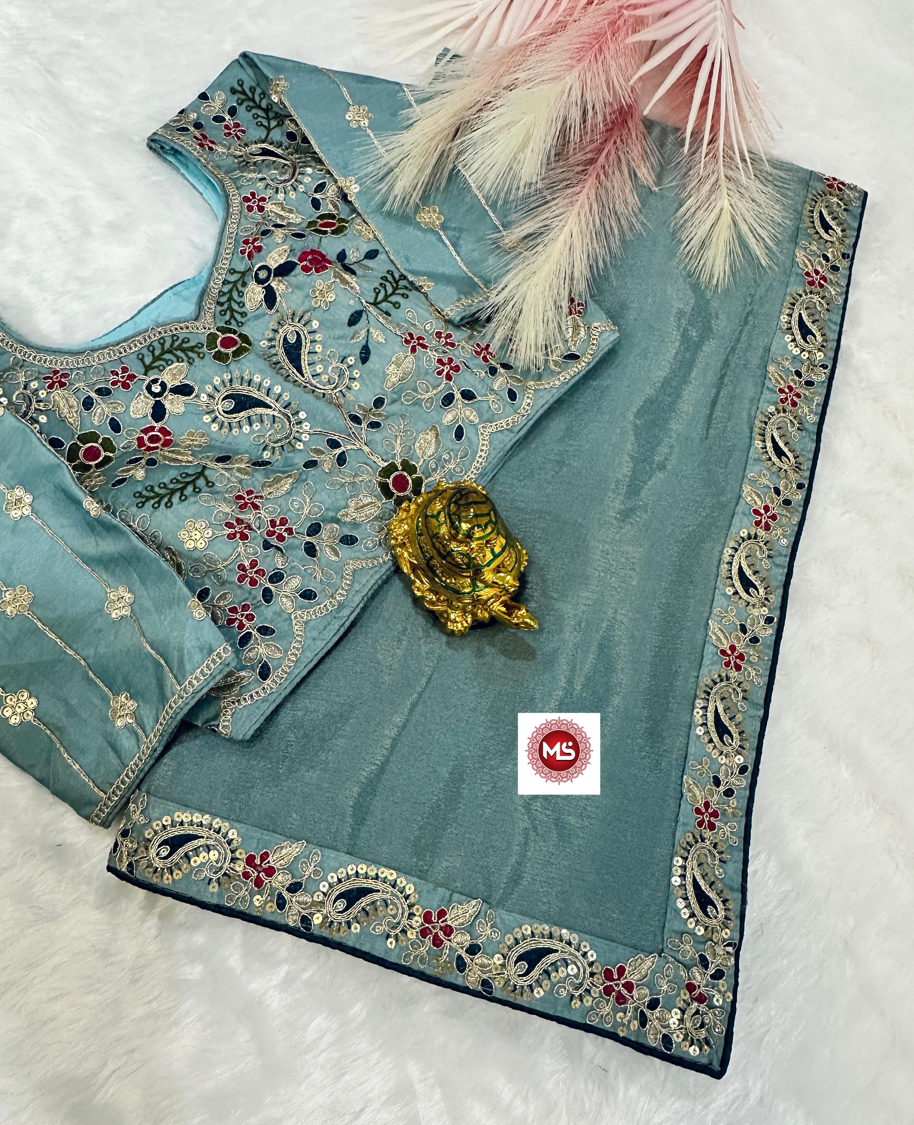 Light blue touch Phulkari saree