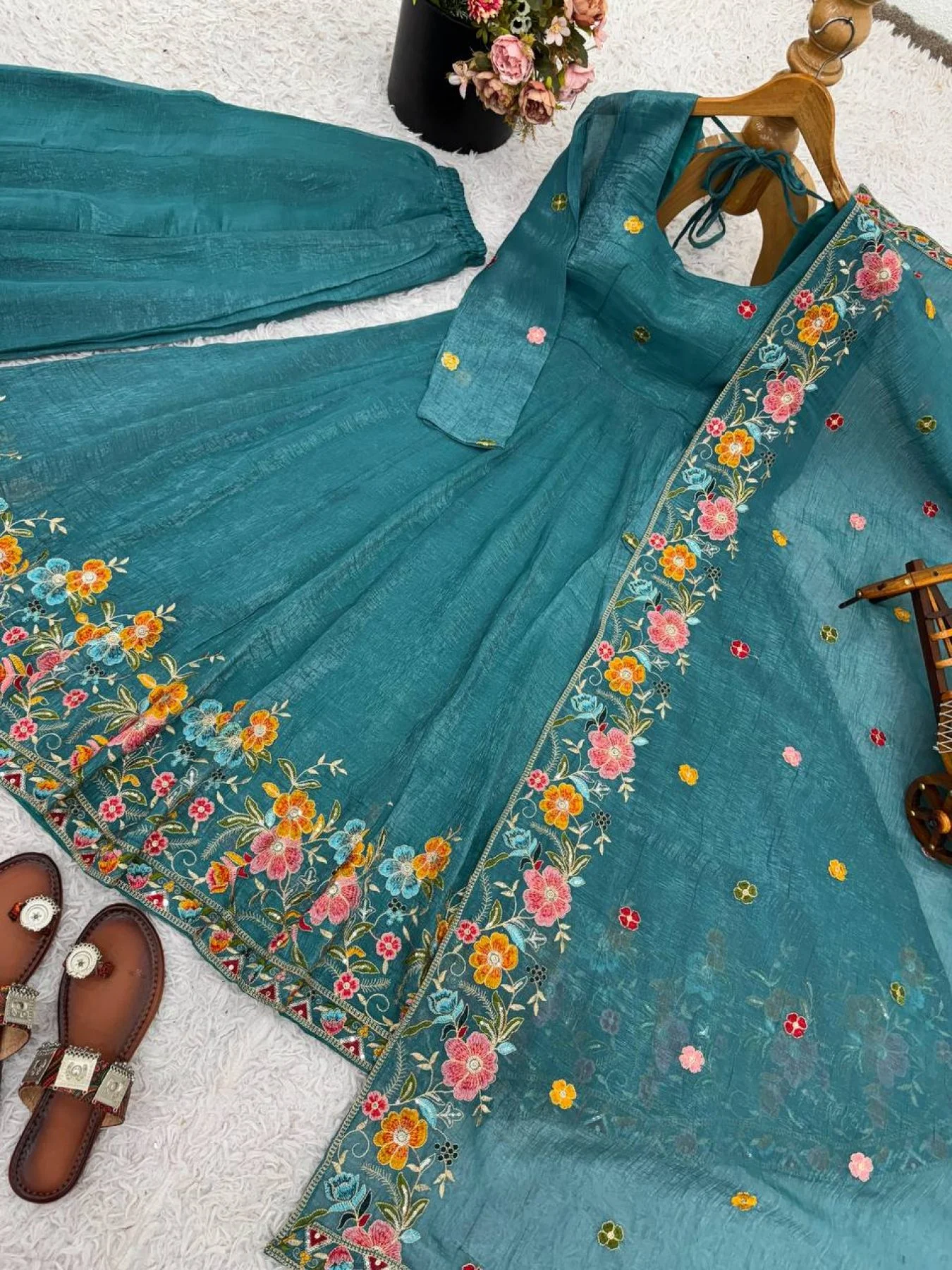 Royal Teal anarkali set 