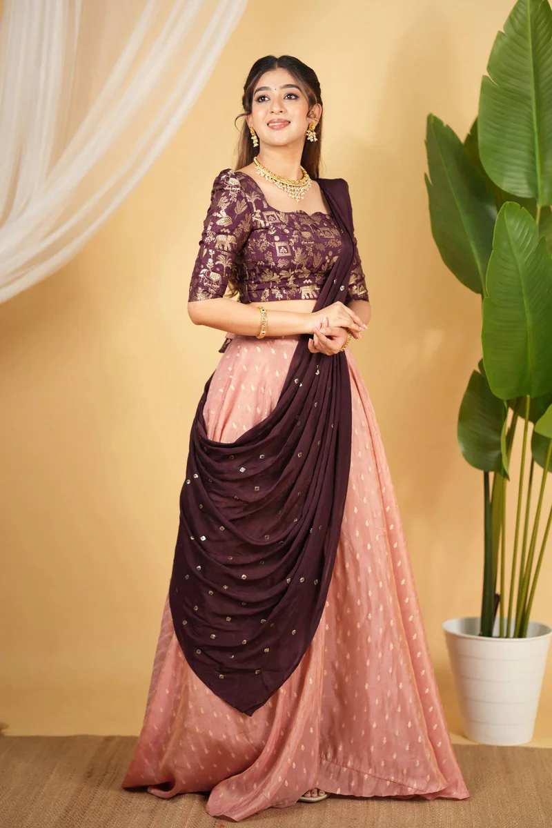 Blush Pink and dark purple contrast ensemble