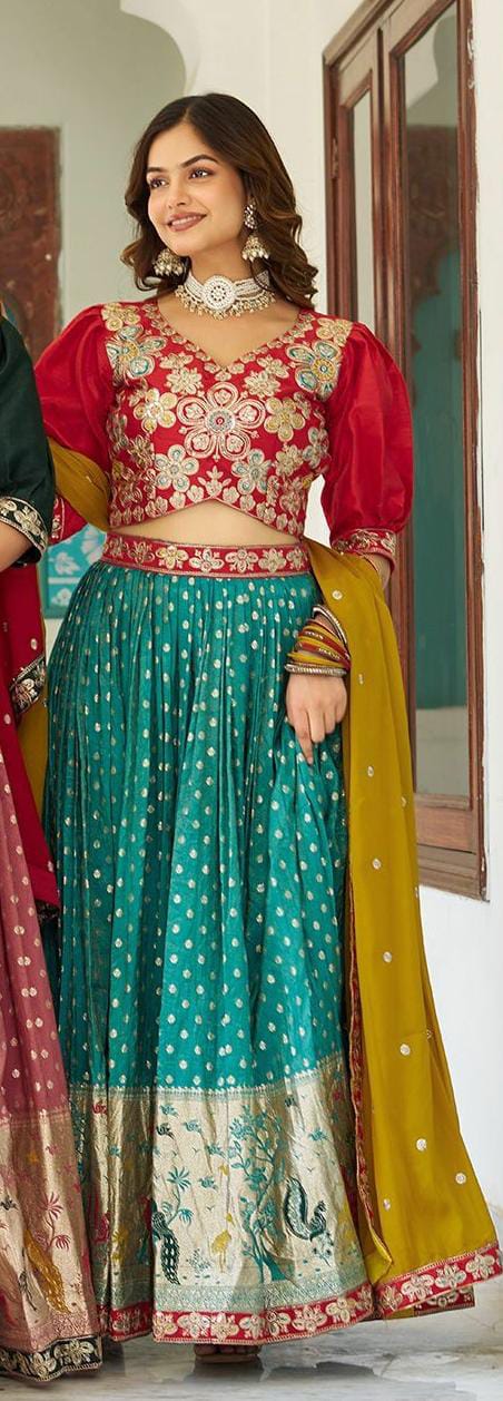 Red and green lehnga Choli