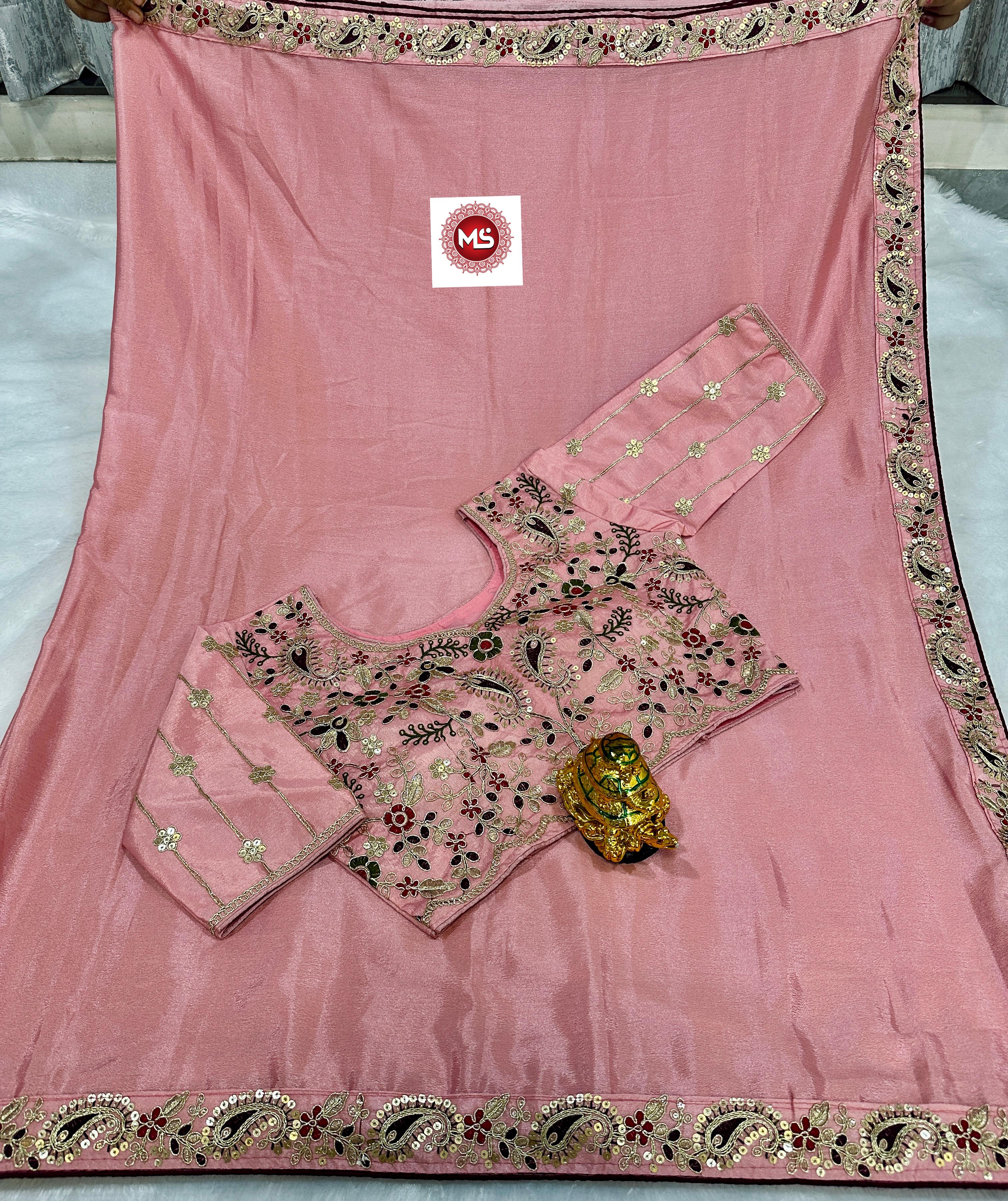 Blush Pink touch Phulkari saree