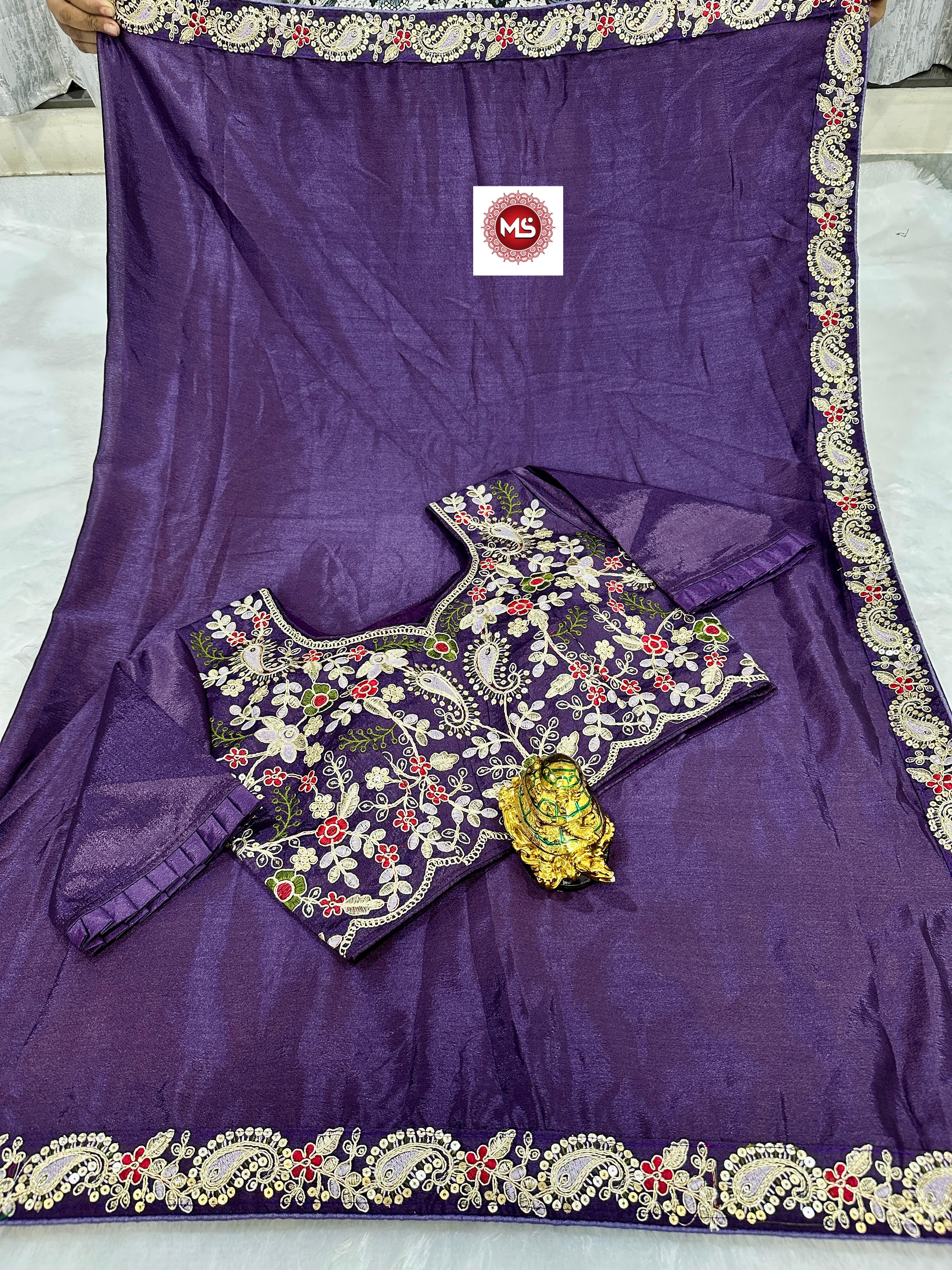 Dark velvet purple touch Phulkari saree