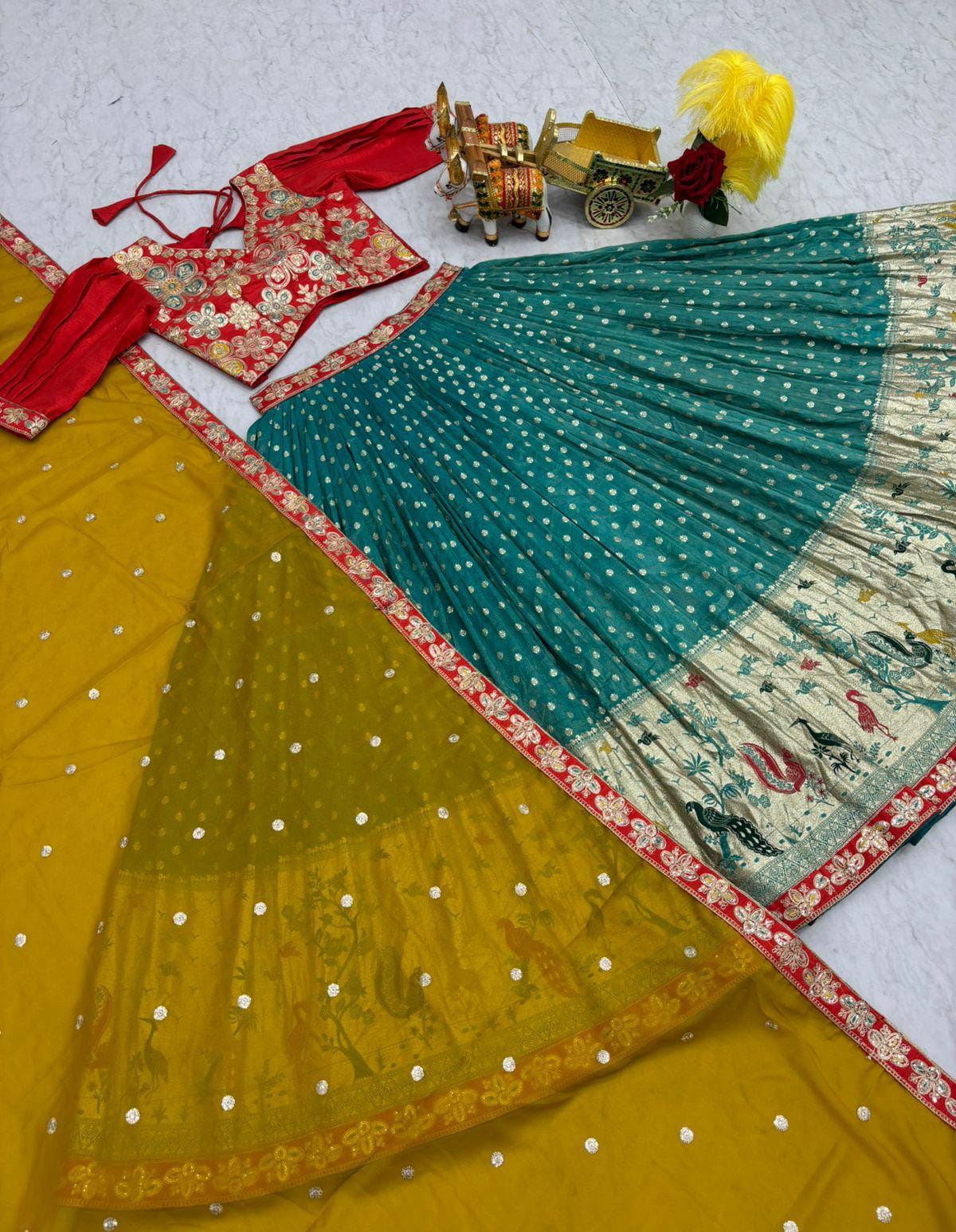 Red and green lehnga Choli