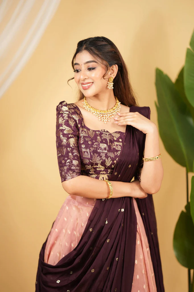 Blush Pink and dark purple contrast ensemble