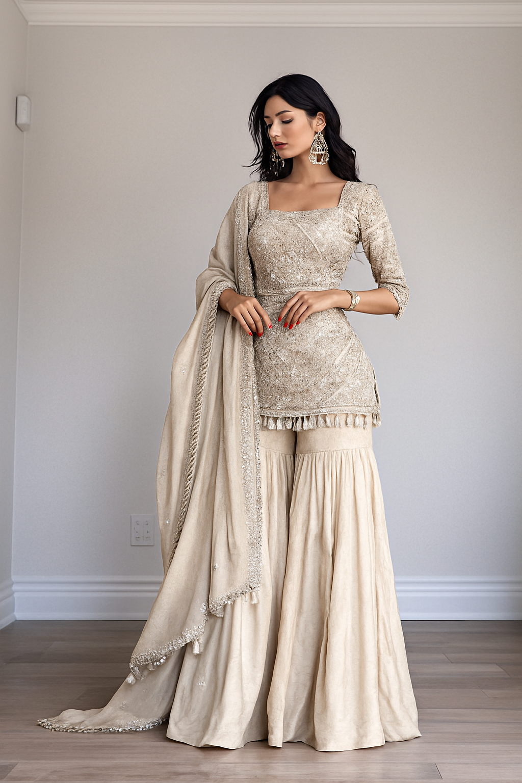 Chaand ivory Sharara Set