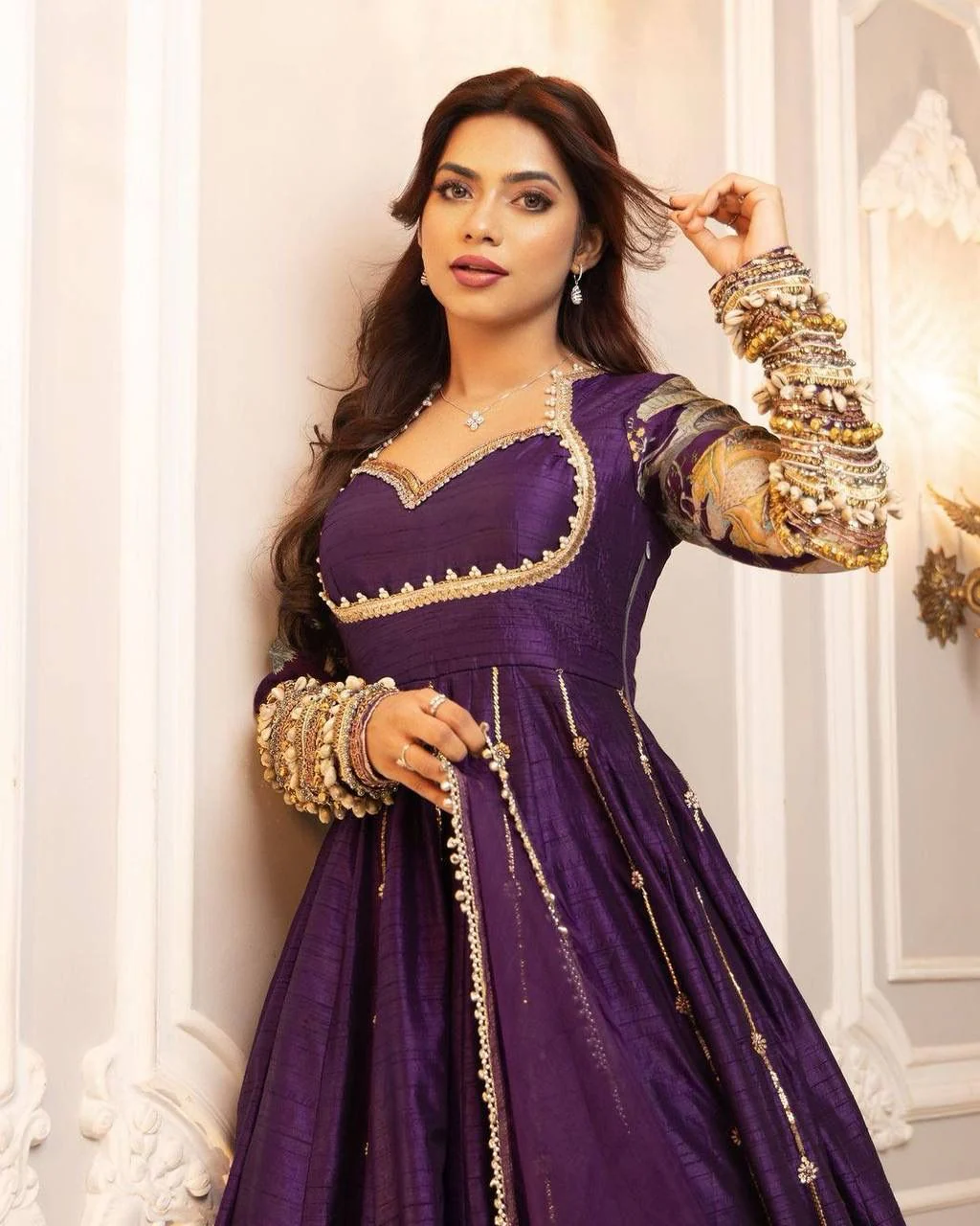 Raanisaahiba Velvet dark purple ensemble