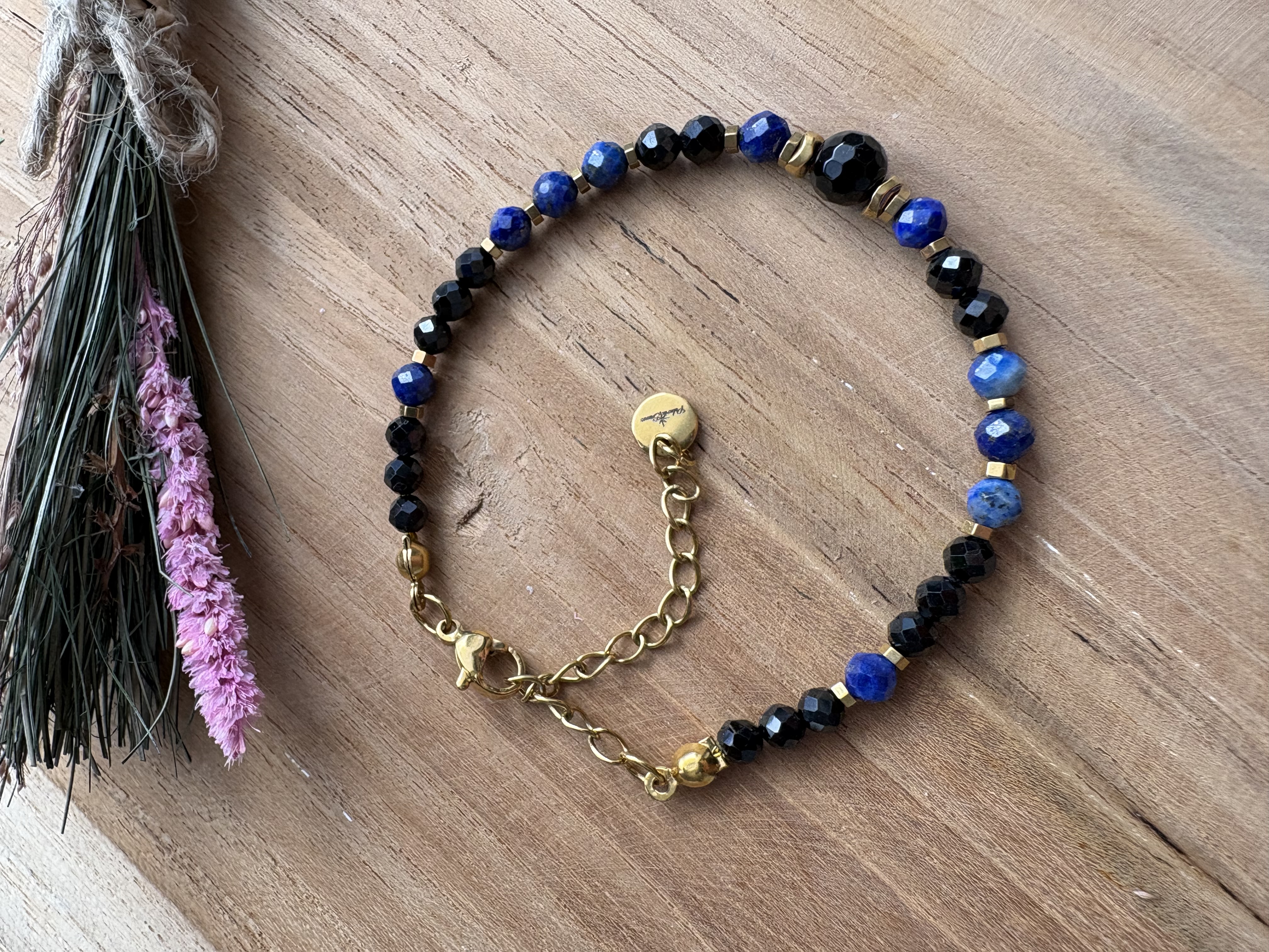 Bransoletka Iskry/ turmalin/lapis lazuli/agat/hematyt złocony 