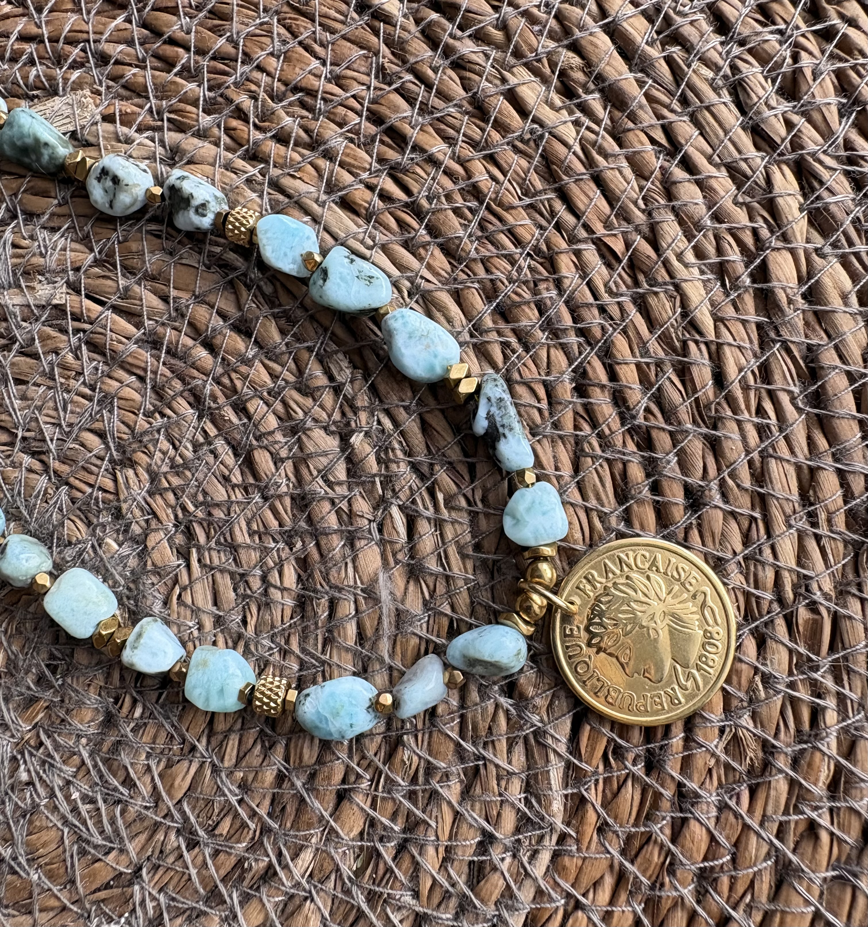 Naszyjnik Dominicana/larimar/ hematyt
