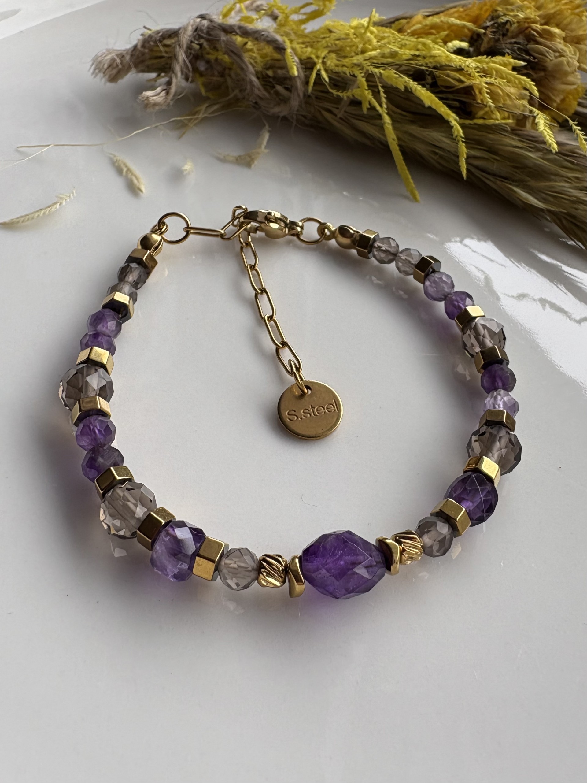Bransoletka z ametystem, kwarc dymny - Theresia