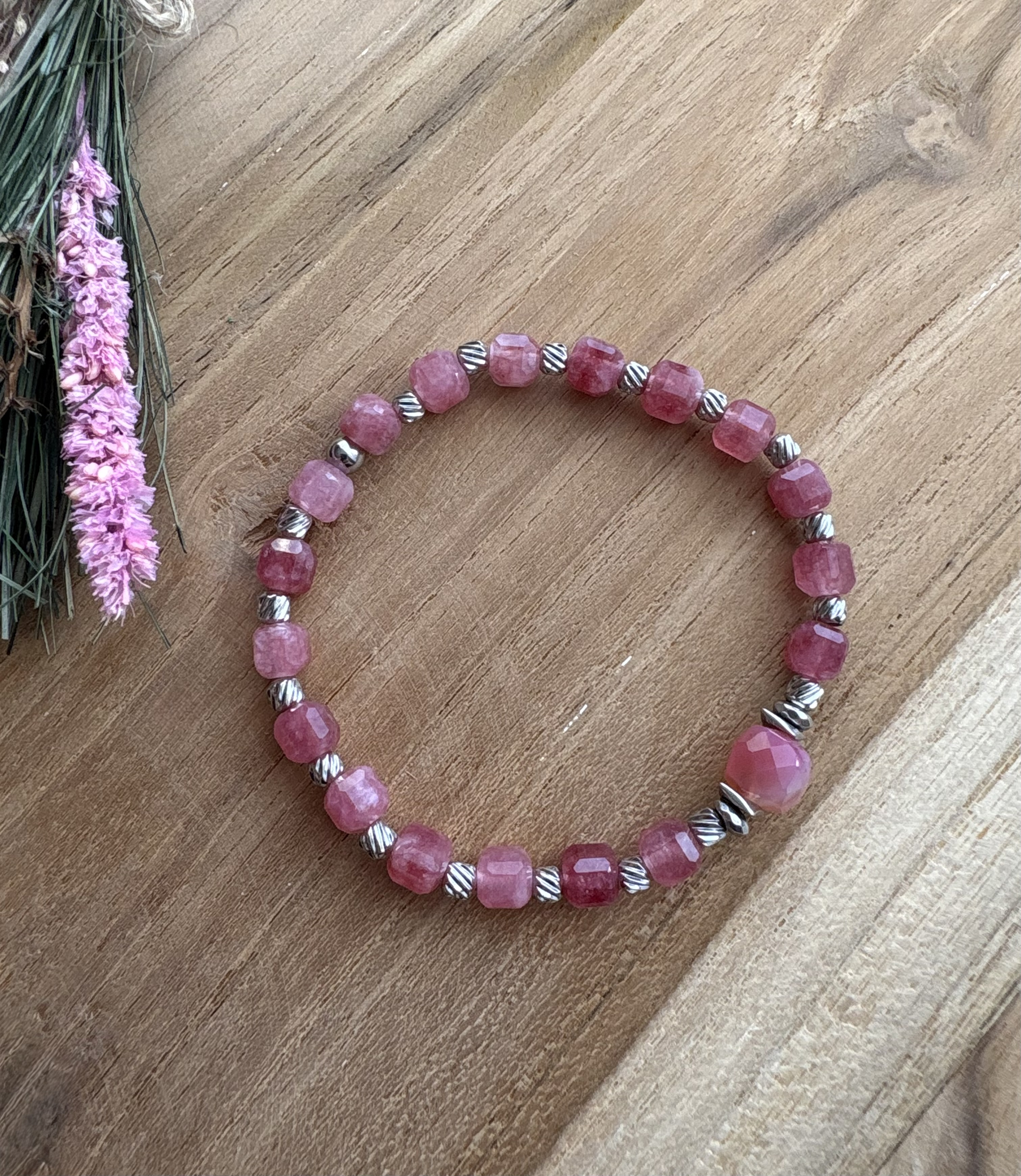 Bransoletka Touch of Rose/ jadeit turmalinowy/agat/hematyt