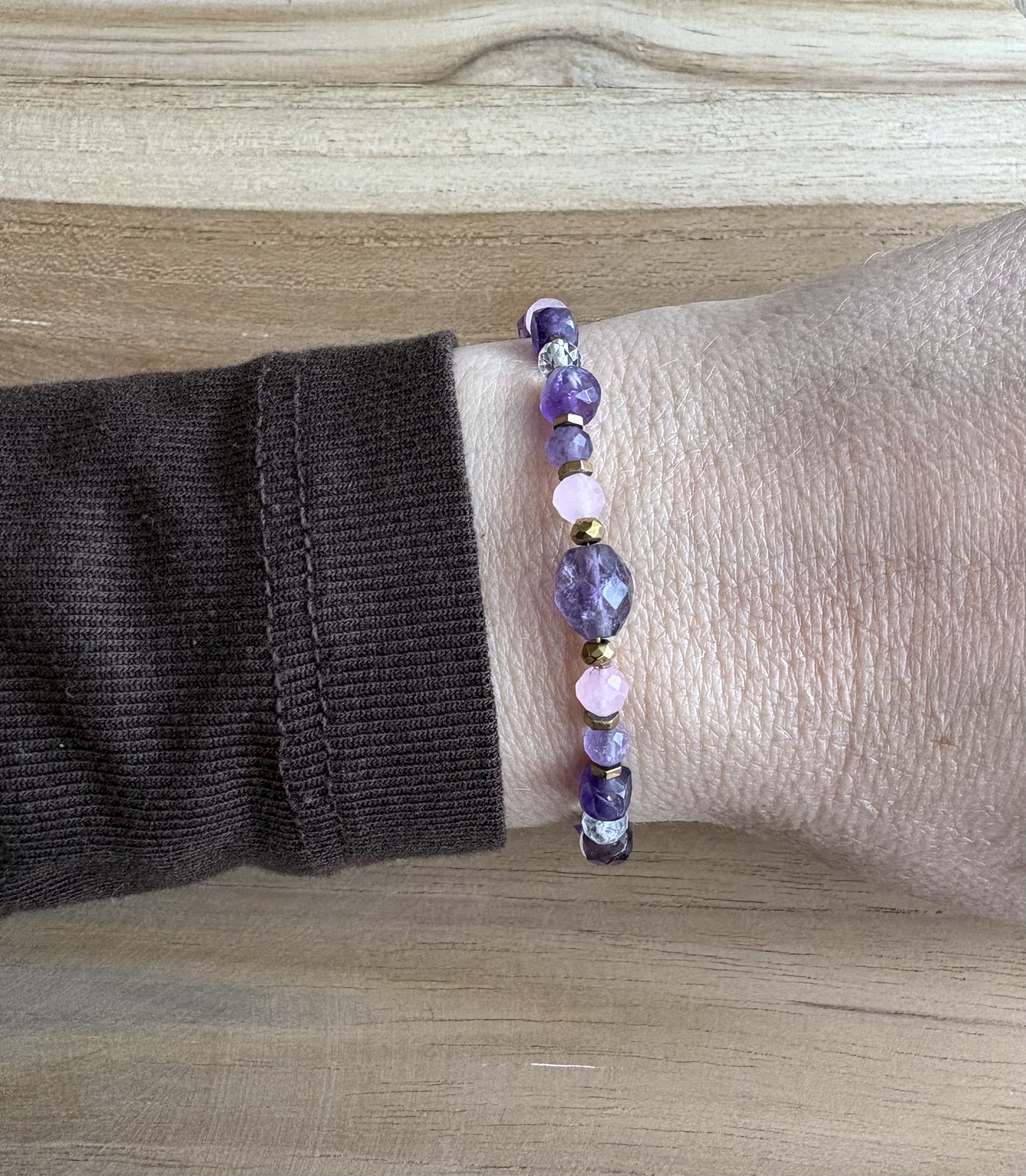 Bransoletka Spring Flowers collection/ametyst/ kwarc różowy/kryształ górski/hematyt