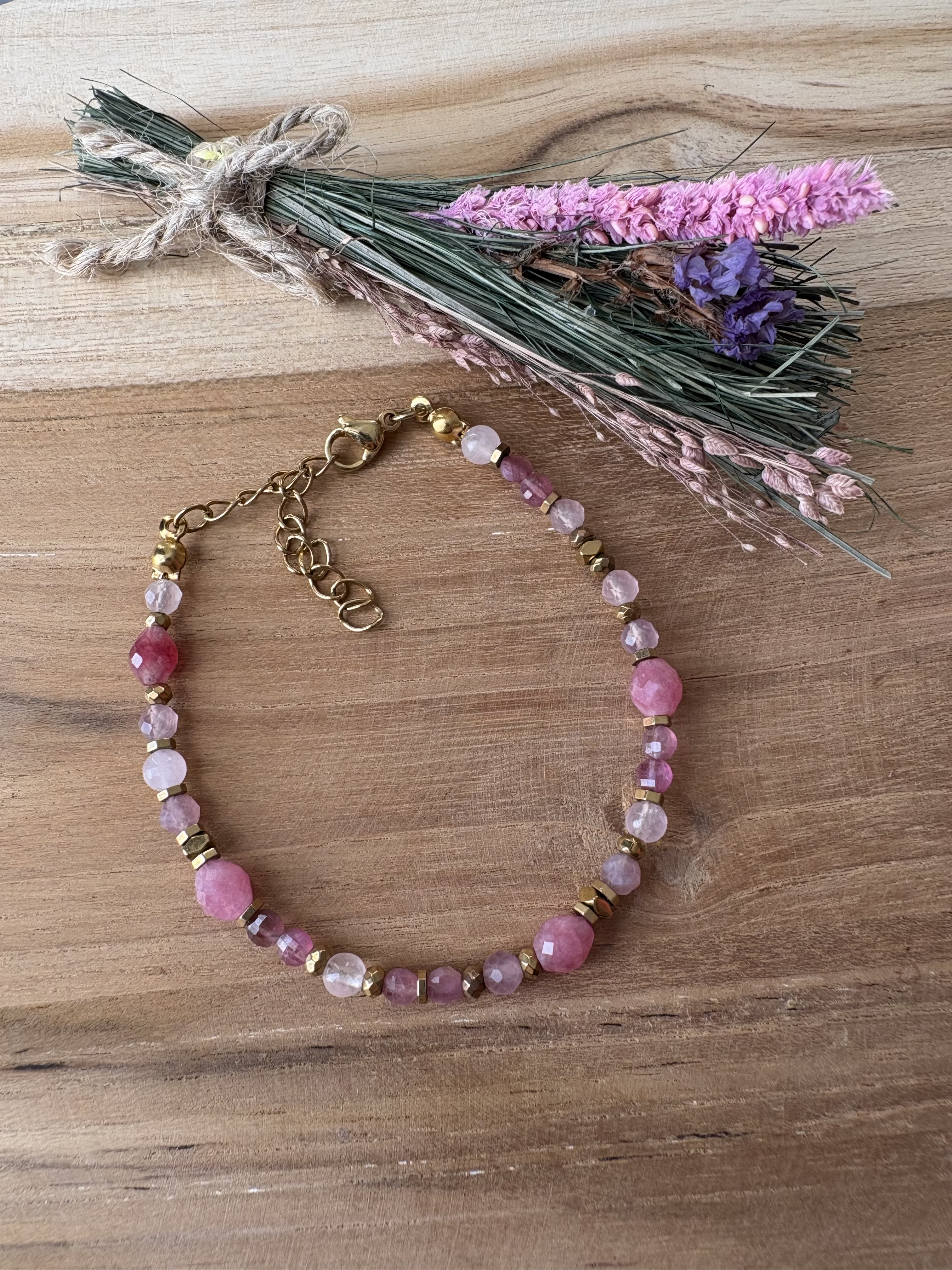 Bransoletka Różyczka turmalin róż/kwarc róż/truskawka