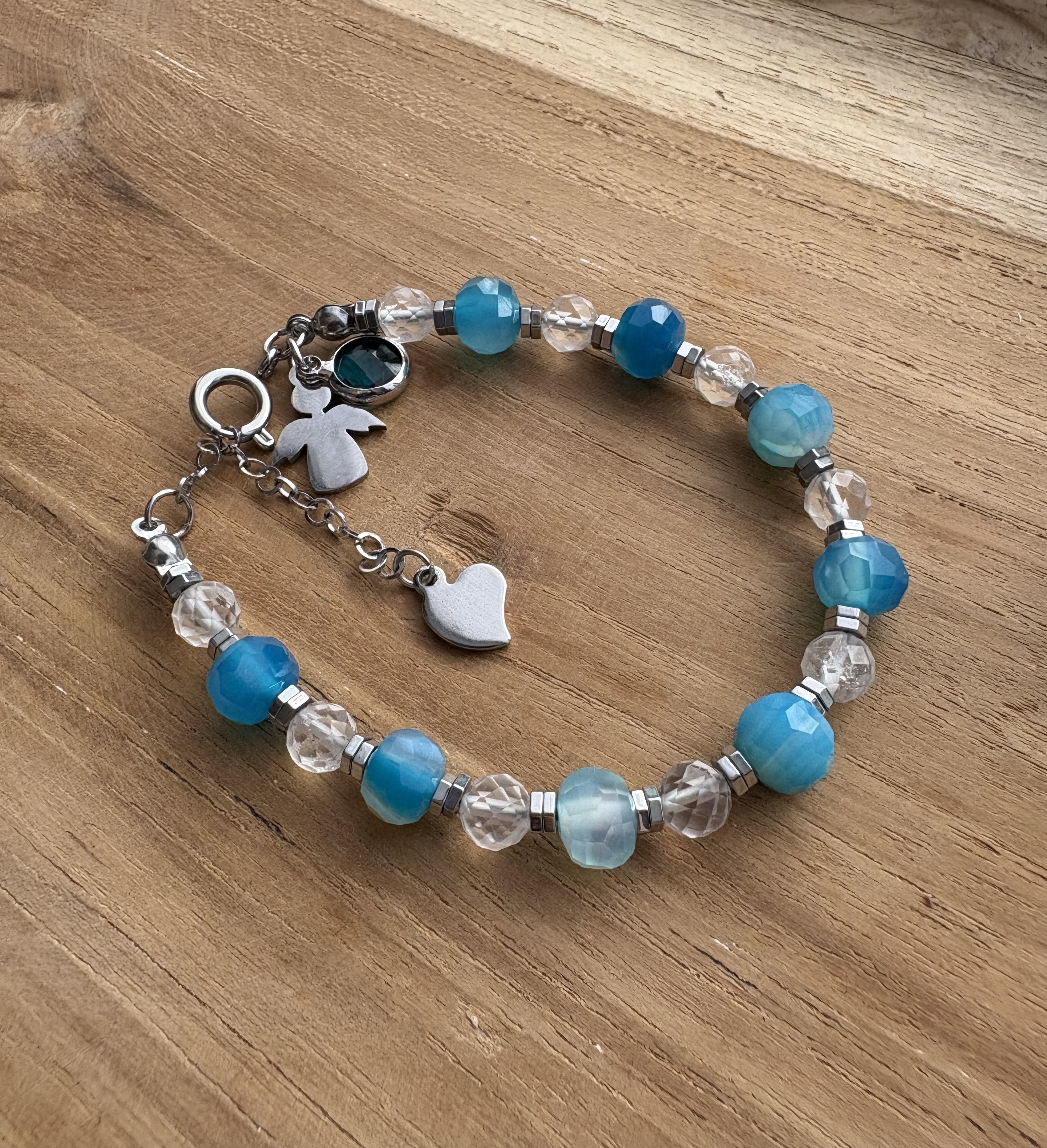 Bransoletka Angelic peace/ agat/ kryształ górski/ hematyt