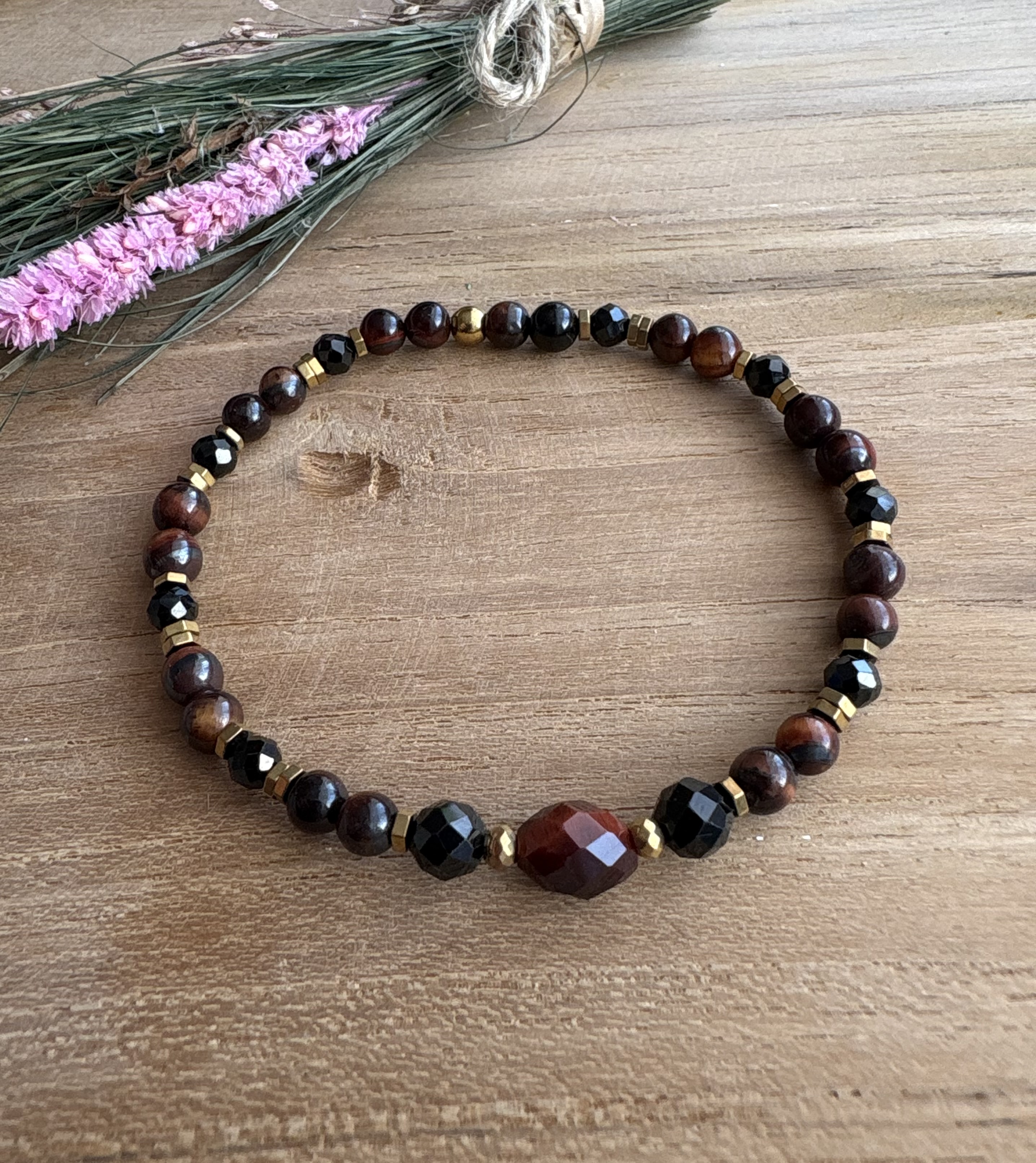 Bransoletka Brownish glow/ czerwone tygrysie oko/spinel/hematyt