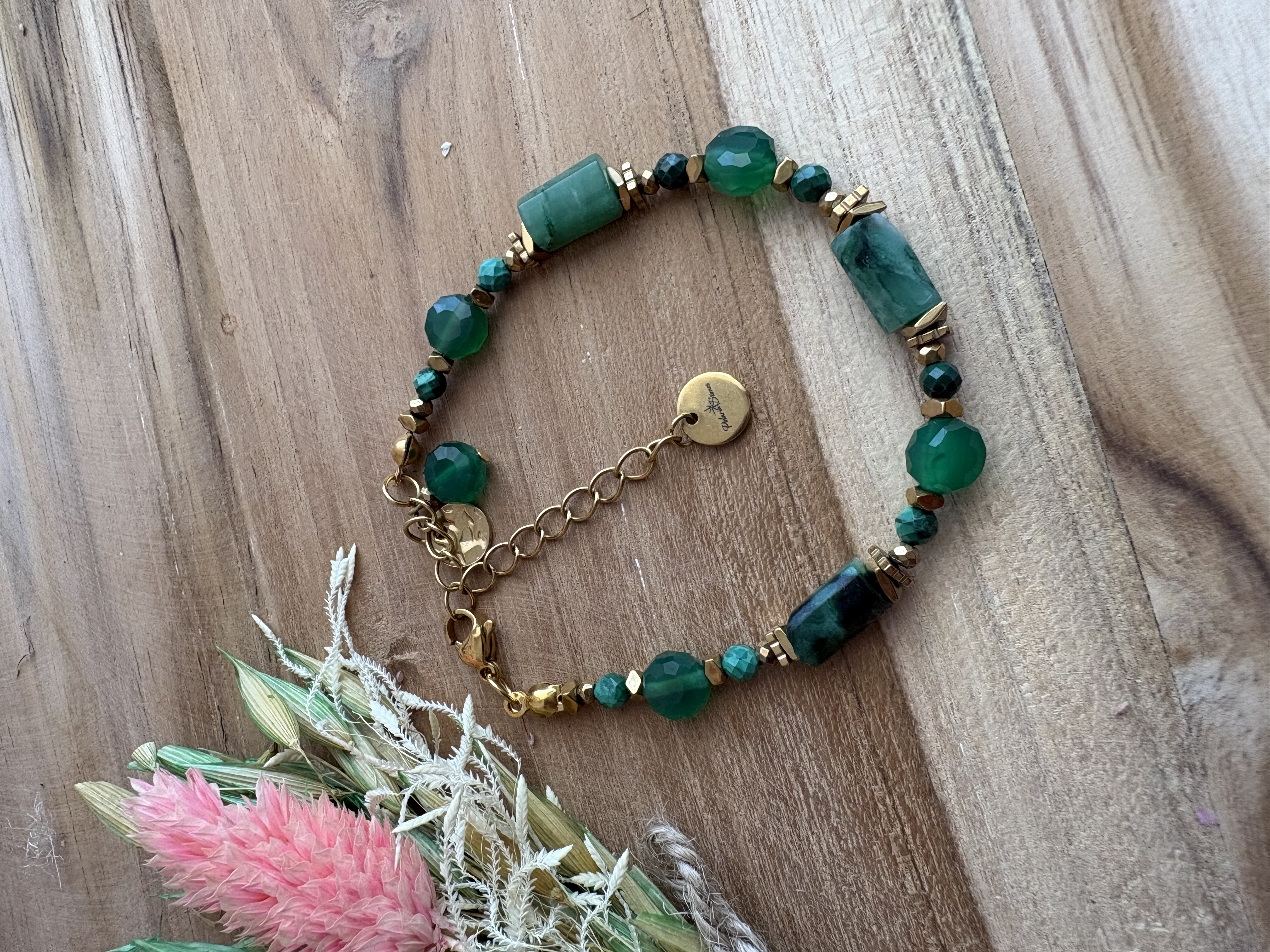 Bransoletka Majestic Emerald /premium/szmaragd/malachit/agat/hematyt złocony 