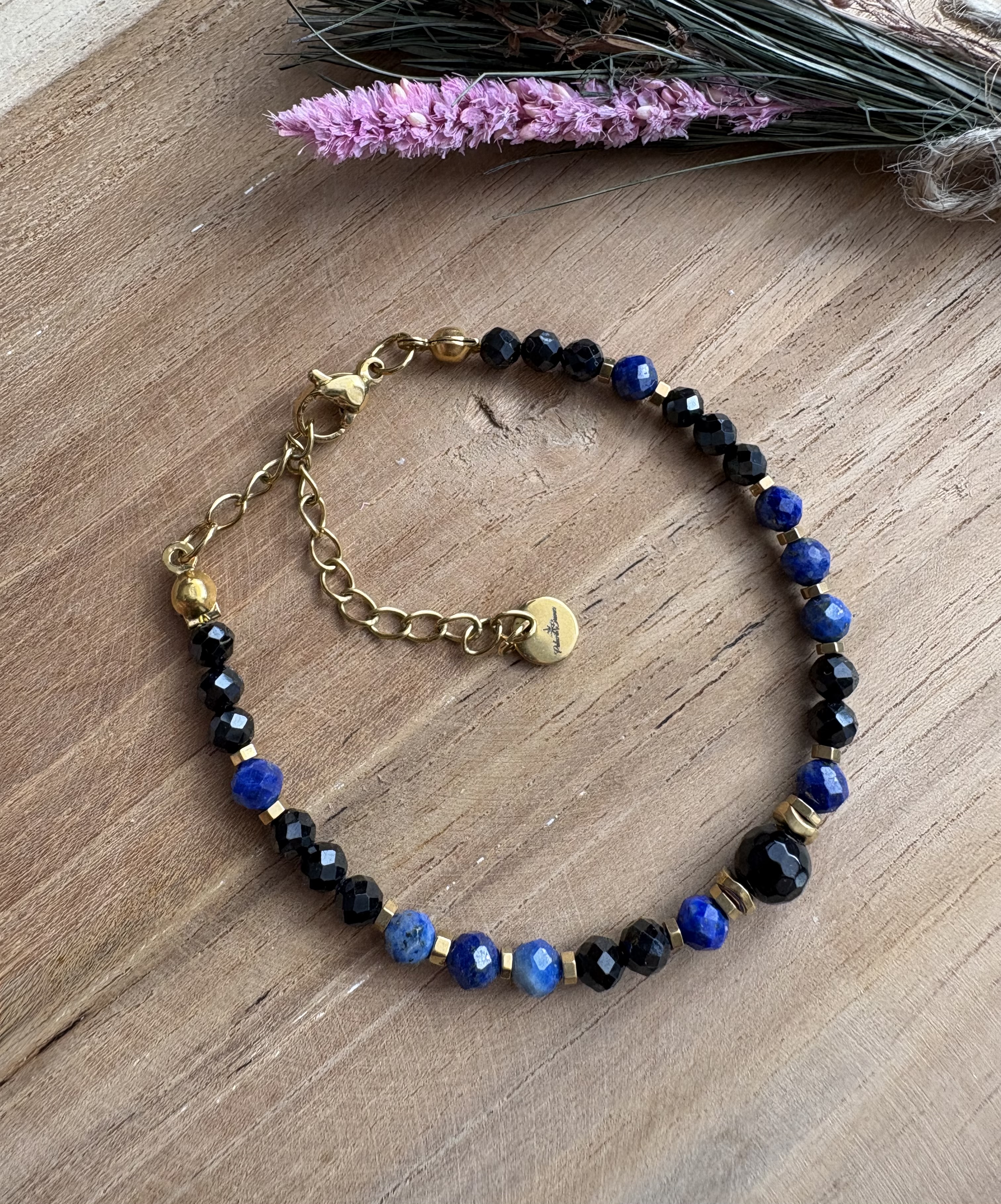 Bransoletka Iskry/ turmalin/lapis lazuli/agat/hematyt złocony 