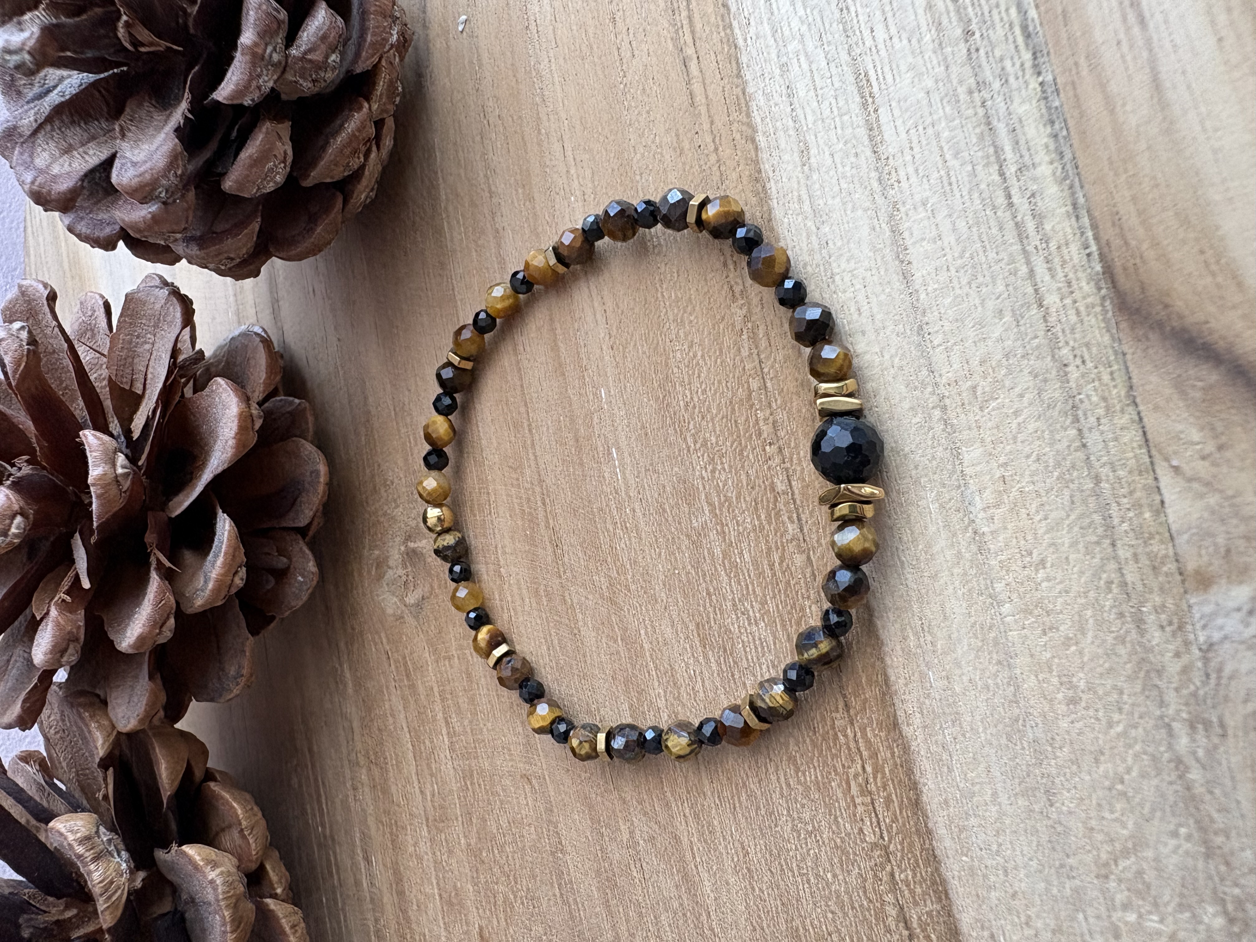 Bransoletka tygrysie oko/czarny turmalin/hematyt złocony 